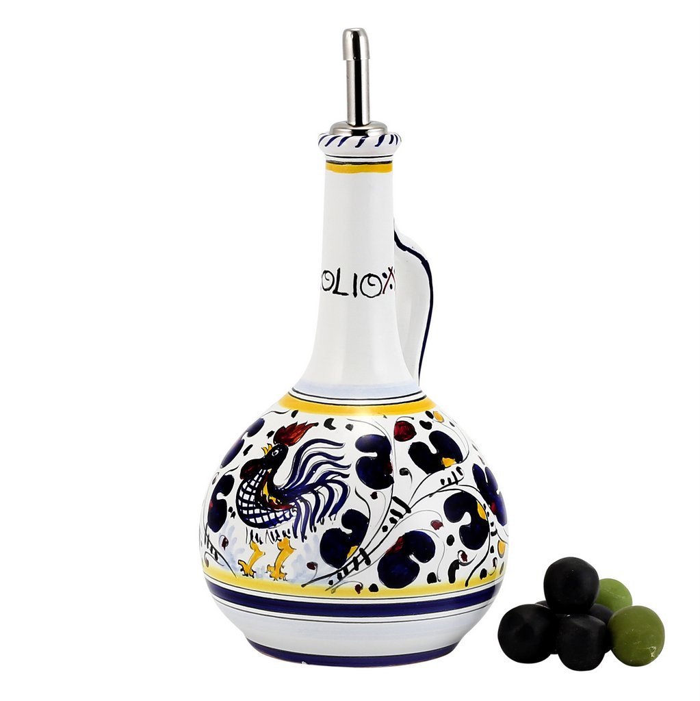 Authentic Hand-Painted Deruta Italy Olive Oil Bottle [1041-Orb] - Original Design, Certificate of Authenticity | Premium Kitchen Decor & Gourmet Gift Idea for Cooking Enthusiasts