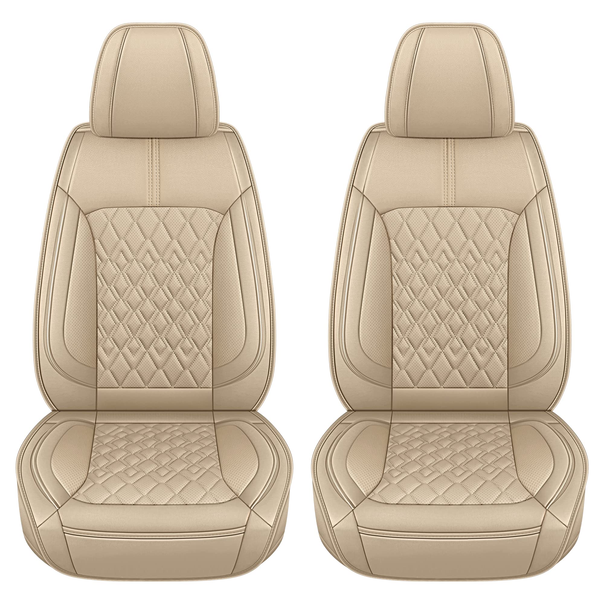 Premium Waterproof Faux Leather Car Seat Covers - Universal Fit for Sedans, Trucks & SUVs | Non-Slip Breathable Design | Beige Interior Accessories | Perfect for Daily Commute, Road Trips & Family Travel