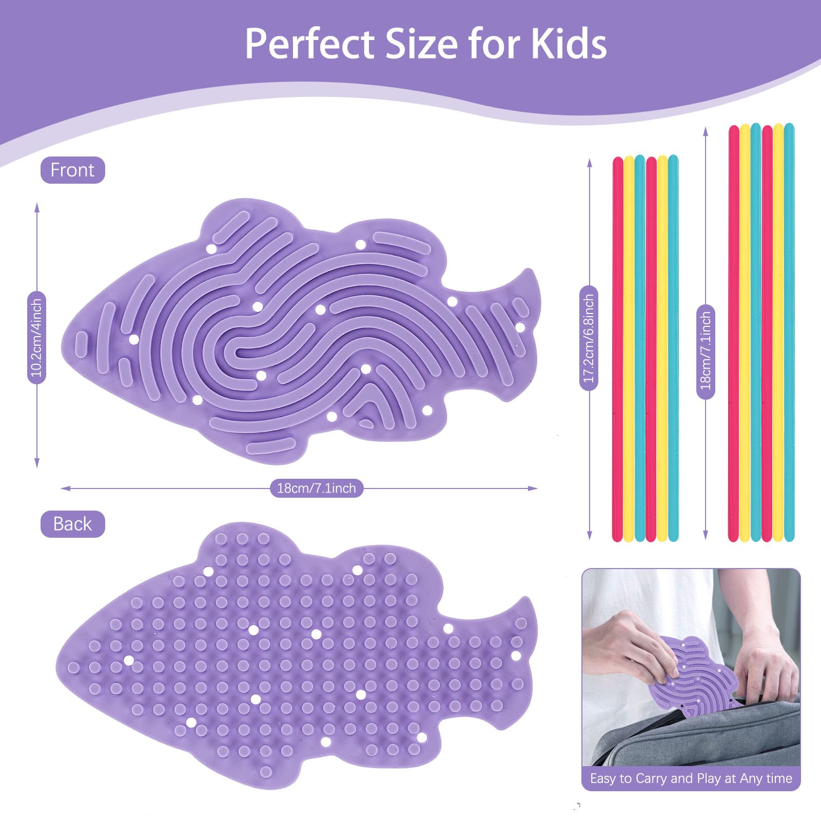Double-Sided Silicone Sensory Activity Board for Kids - Fine Motor Skills Development Toy, Anxiety & Stress Relief, Portable Travel Busy Board (Fish Design) - Perfect for Home, Classroom & Travel Use