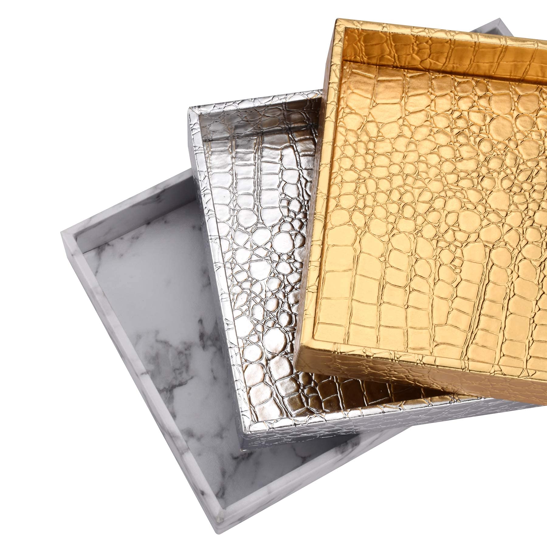 Stylish Faux Leather Silver Vanity Tray - Jewelry Organizer for Perfume, Cosmetics & Makeup | Perfect for Bathroom Counter, Dresser & Nightstand Decor