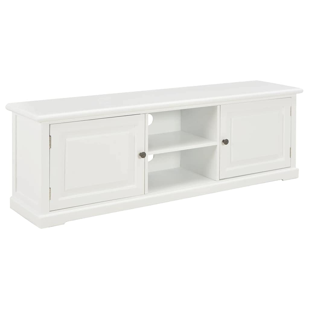 Modern TV Stand with 2 Open Compartments - Solid Paulownia Wood & MDF Sideboard TV Cabinet, White Finish - Perfect for Bedroom, Living Room, Hotel & Indoor Spaces
