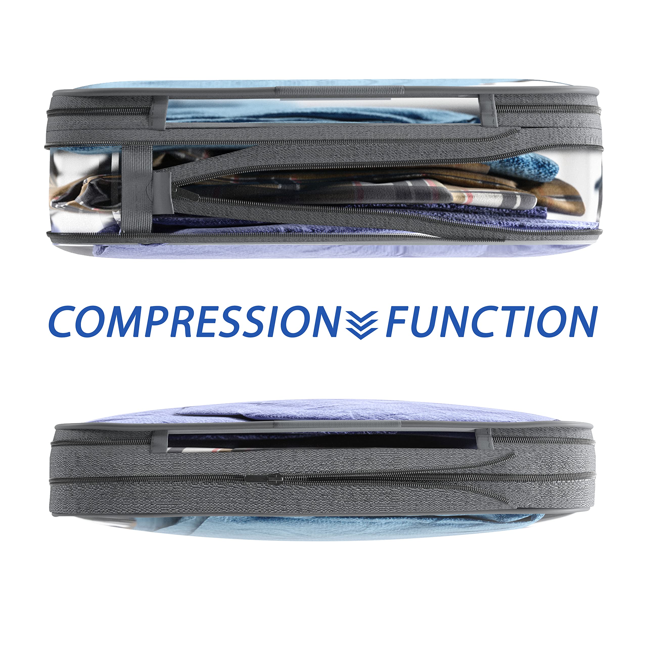 Clear Compression Packing Cubes 3-Piece Set - Travel Organizer Bags for Luggage & Suitcases - Space Saving Grey Packing Cubes - Perfect for Business Trips, Vacations & Weekend Getaways