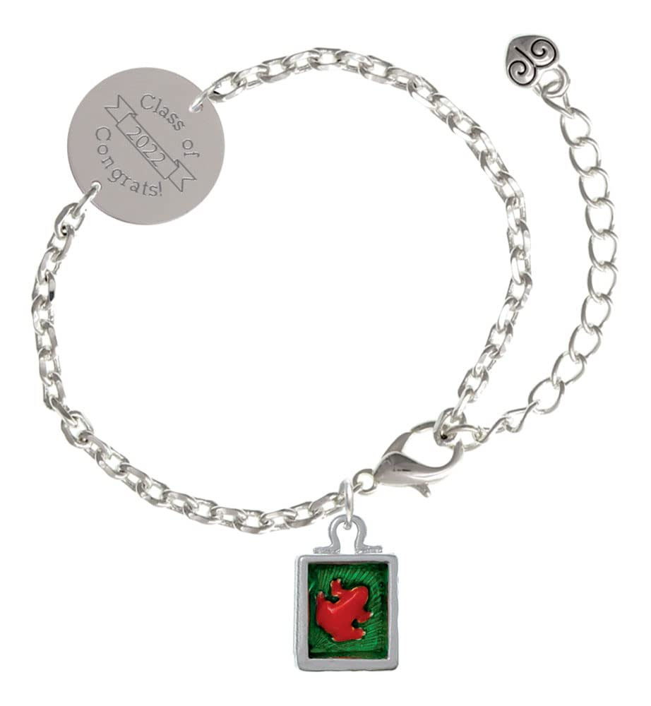 Delight Jewelry Silver-Tone Red Tree Frog Shadow Box Charm Bracelet - Engraved 'Class of 2022' Disc with 6.5