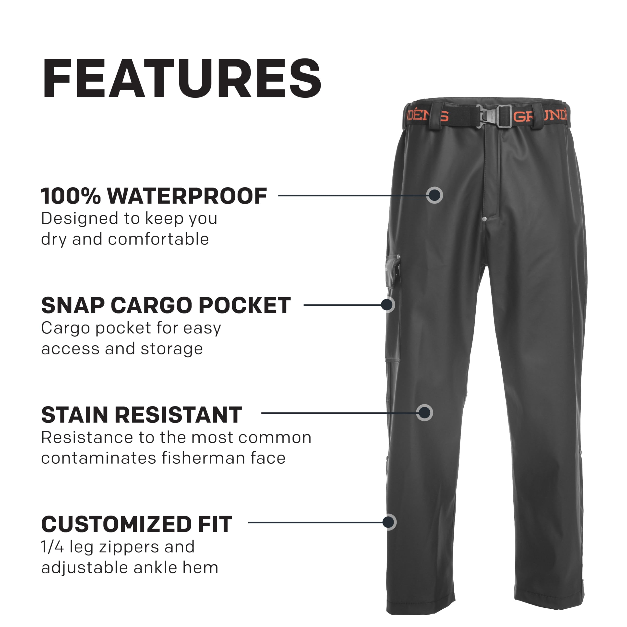 Grundens Men's Neptune Fishing Pants - Waterproof & Breathable Workwear for Commercial Fishing, Boating, and Outdoor Activities