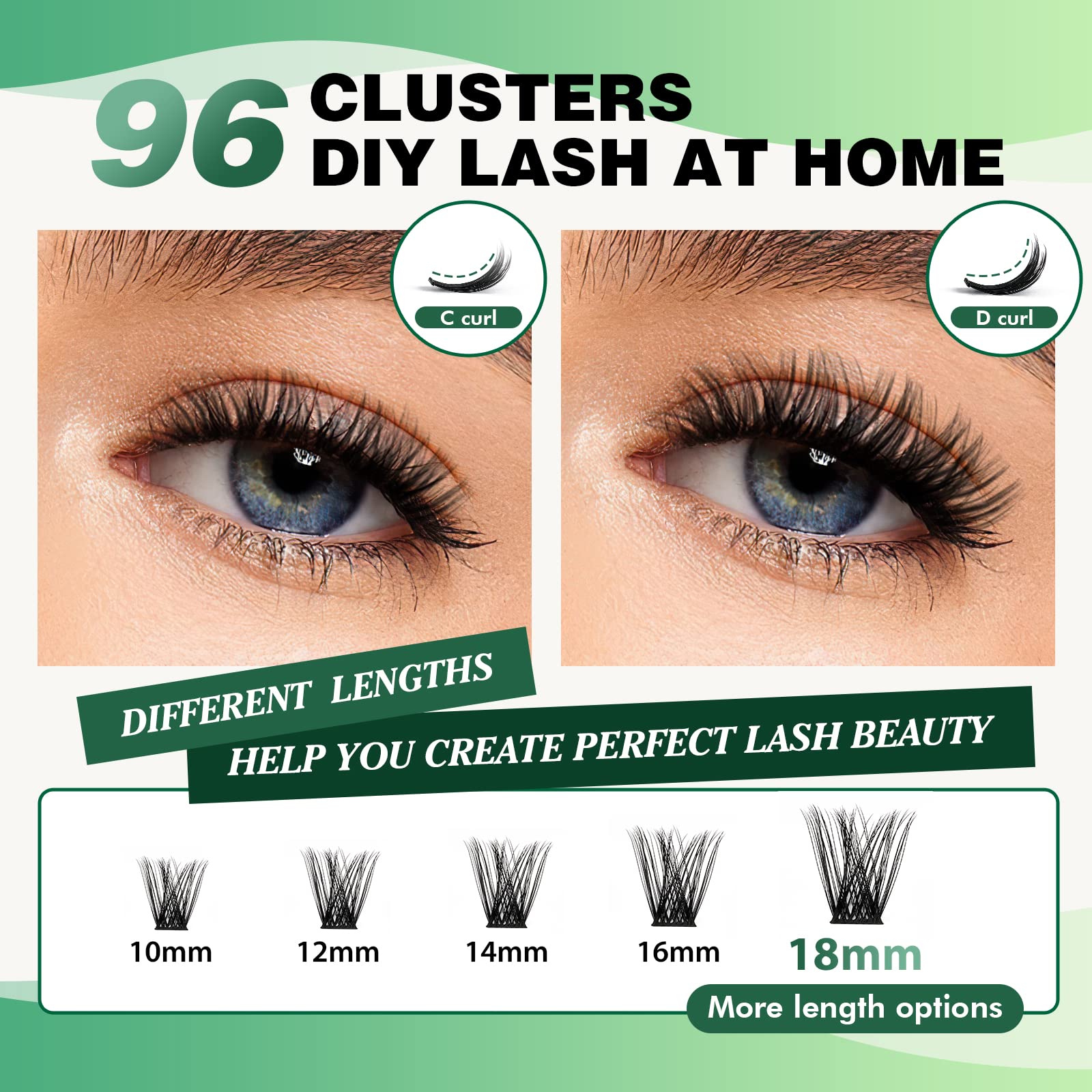 KEYYOU 96pcs Individual Lash Clusters - D Curl 8-18mm Mixed Length Volume Wispy Lashes for Natural & Dramatic Look | Soft, Comfortable & Easy DIY at Home | Perfect for Parties, Weddings & Daily Wear (Y01, D-8-18MIX)