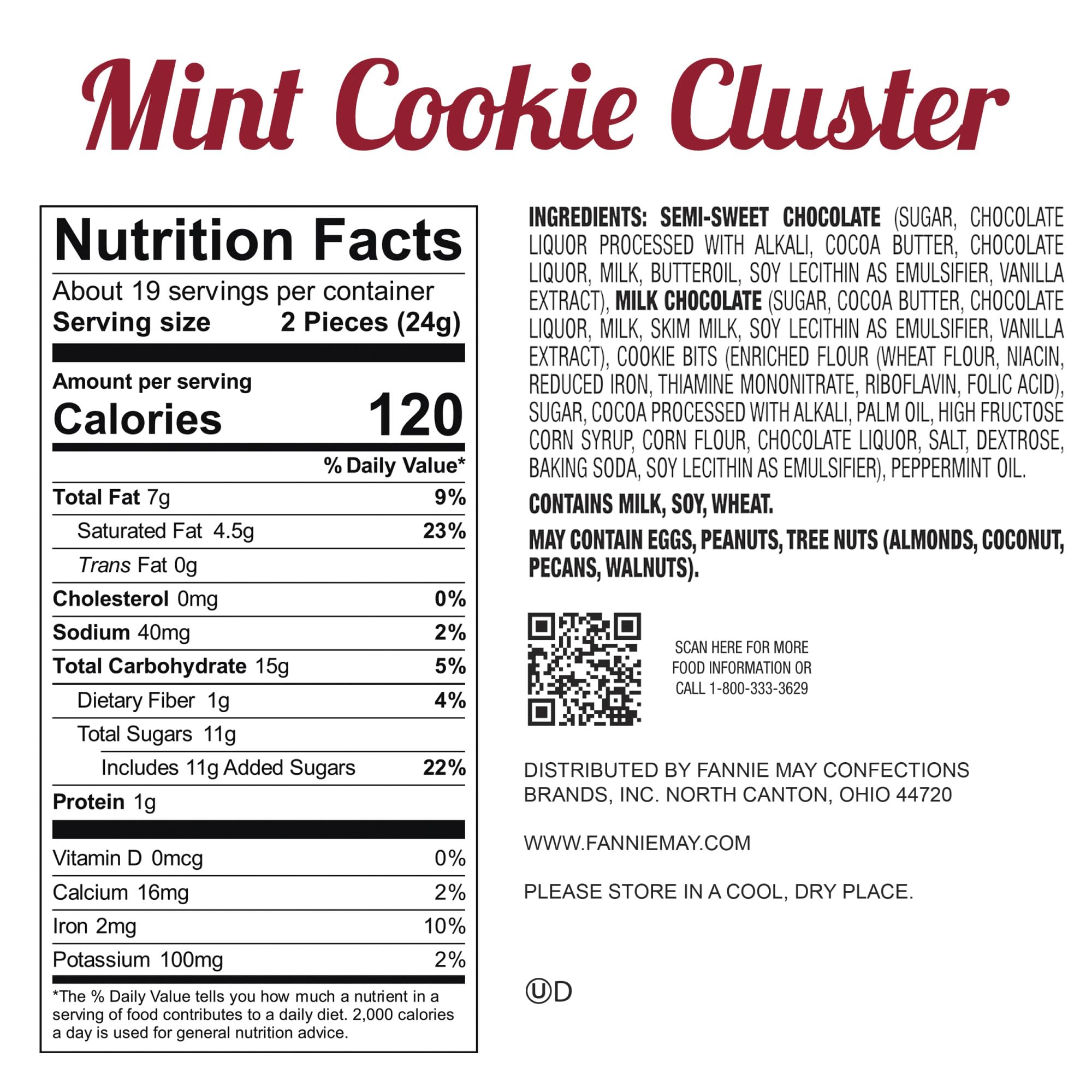 Fannie May Premium Mint Chocolate Cookie Clusters - 2 Bags (32 oz Total) - Gourmet Holiday Chocolate Gifts for Christmas, Birthday & Corporate Events