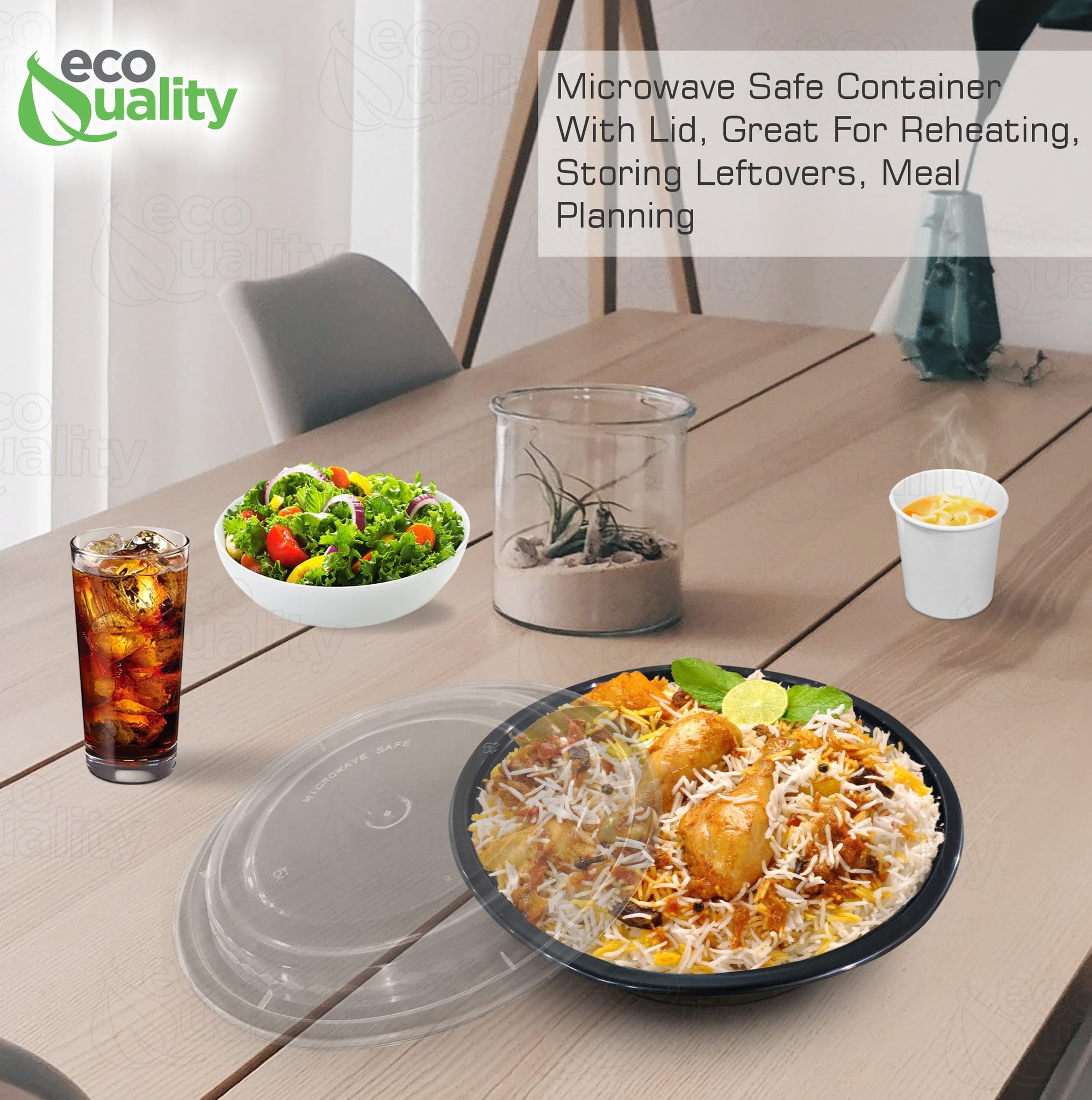 32oz - 450 Count Round Microwave Safe Plastic Meal Prep Containers with Lids - BPA-Free Food Storage Containers - Stackable, Reusable for Freezer, Dishwasher & Microwave - Perfect for Meal Prepping, Leftovers & Restaurant Takeout (Black)
