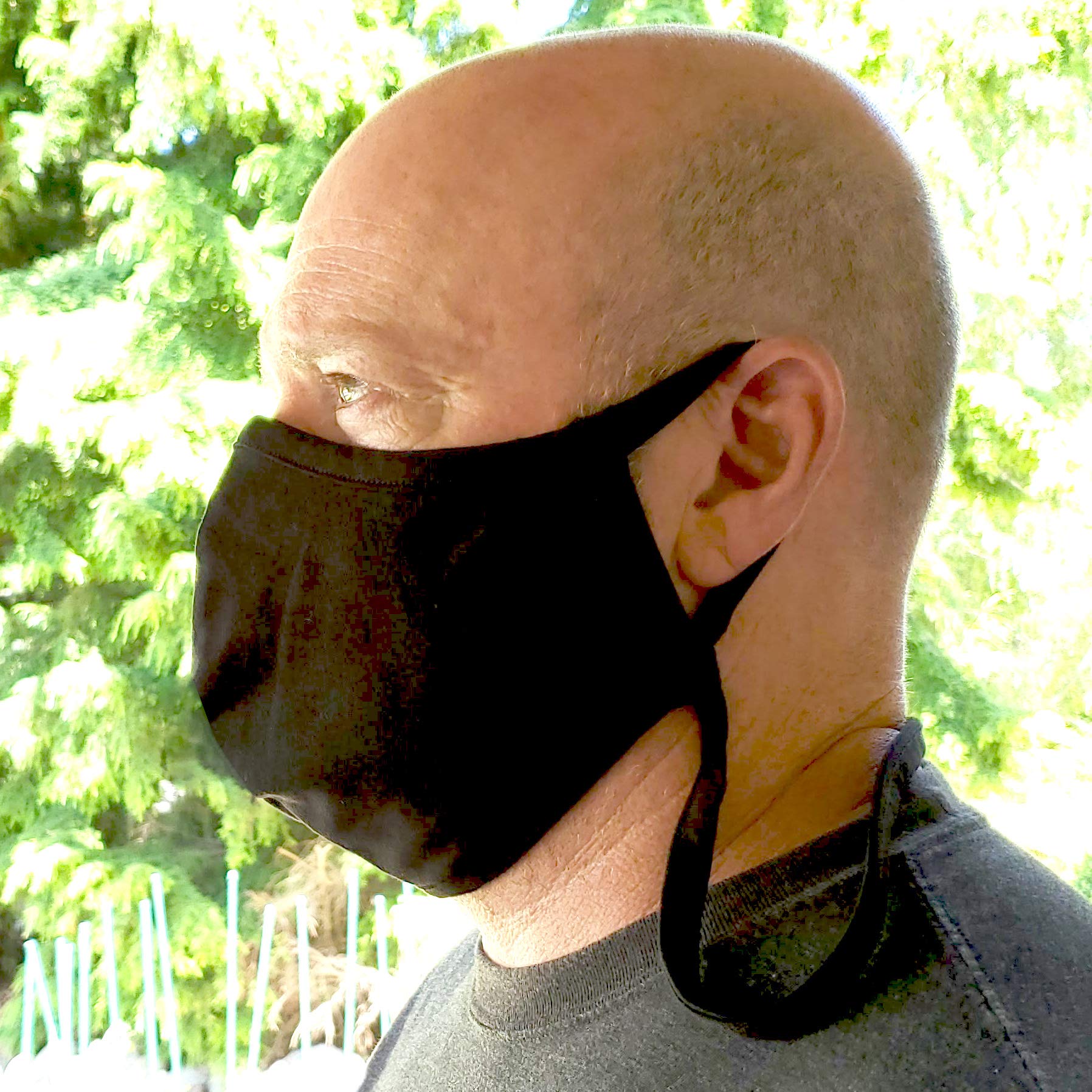 Black Adjustable Cotton Face Mask for Adults - XL Size with Built-in Lanyard | 2-Layer Soft T-Shirt Material | Washable & Reusable | Made in USA | Perfect for Work, Travel & Daily Protection