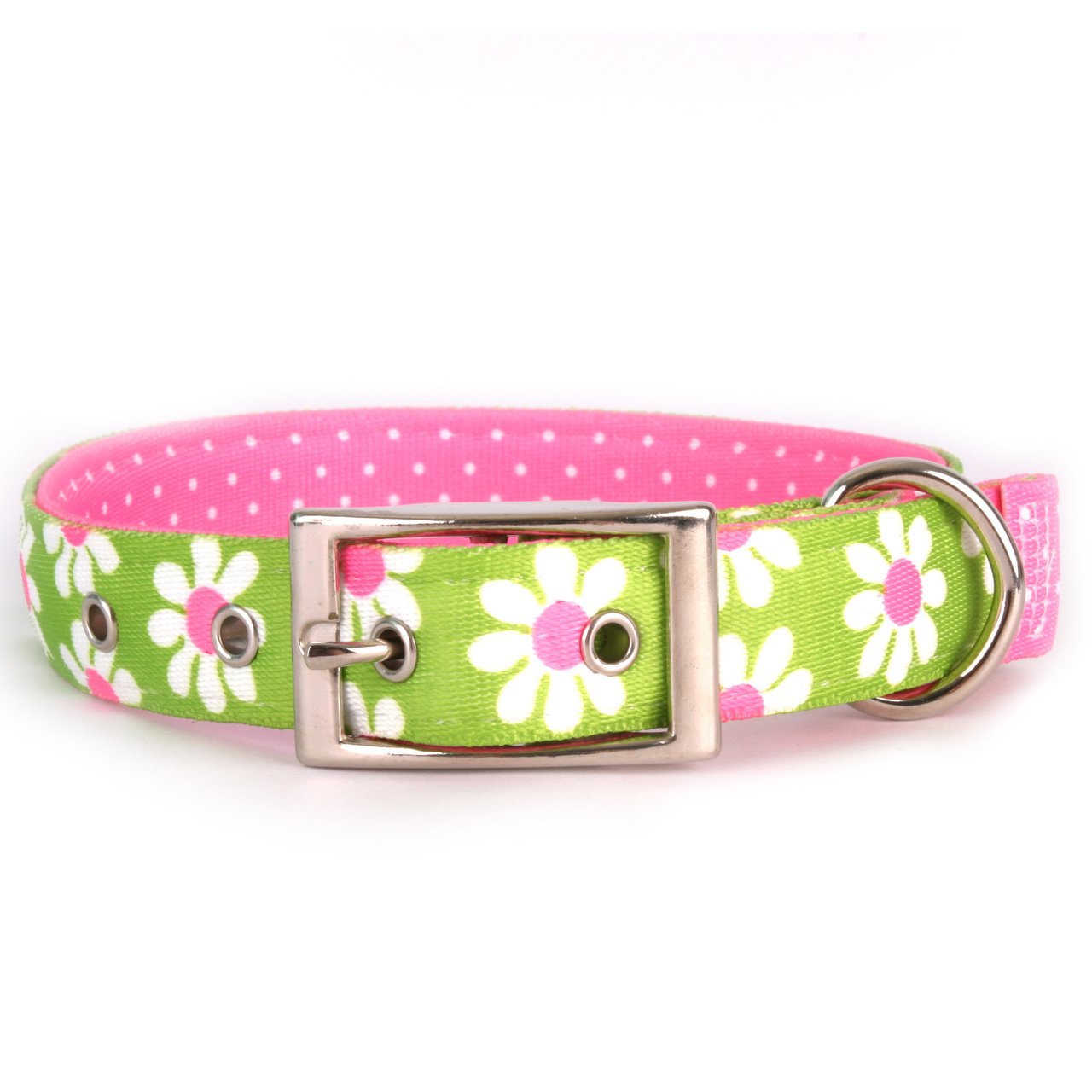 Yellow Dog Design Green Daisy Uptown Dog Collar - Adjustable 20 to 24 Inch Neck, Large 1 Inch Width - Perfect for Daily Walks, Training & Fashionable Pet Accessories
