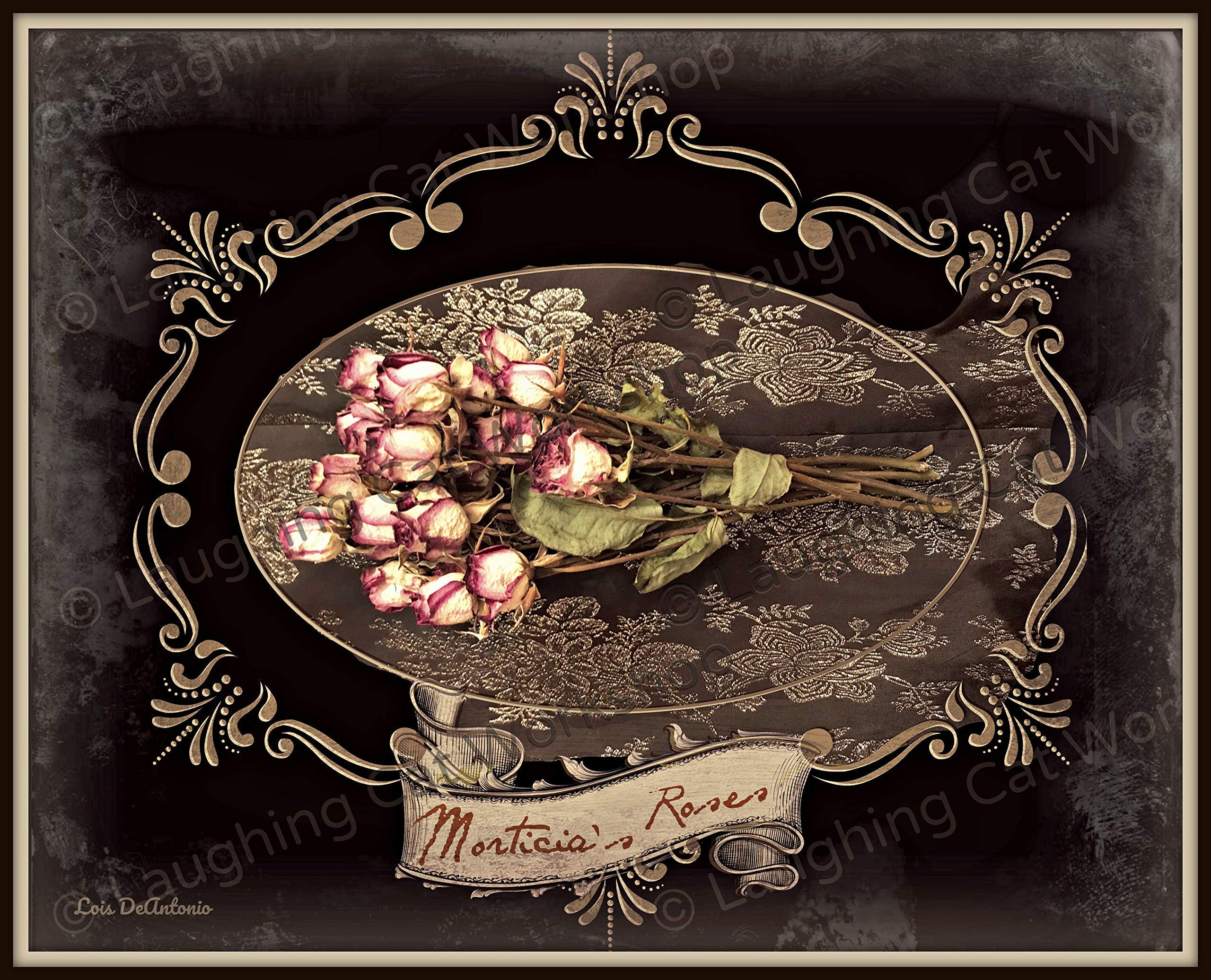 Gothic Morticia Addams Family Dead Rose Art Print - Halloween Decor, Creepy Botanical Flowers Wall Art for Vintage Cottage & Dark Bedroom Aesthetic - Perfect for Spooky Home Decor & Gothic Gift Ideas