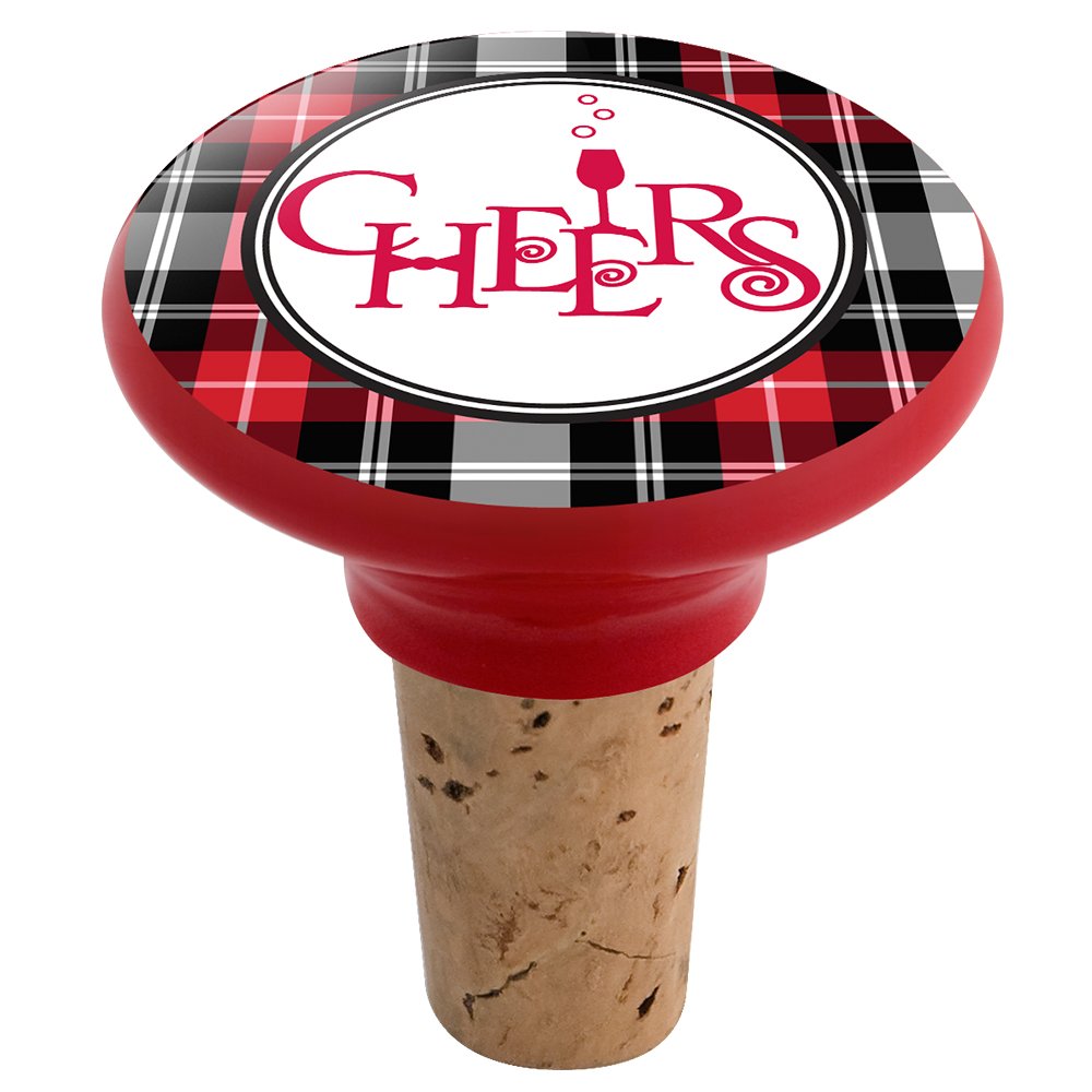 Epic Products Multicolor Plaid Cheers Ceramic Bottle Stopper - Perfect for Wine Bottles, Liquor Decanters & Home Bar Accessories