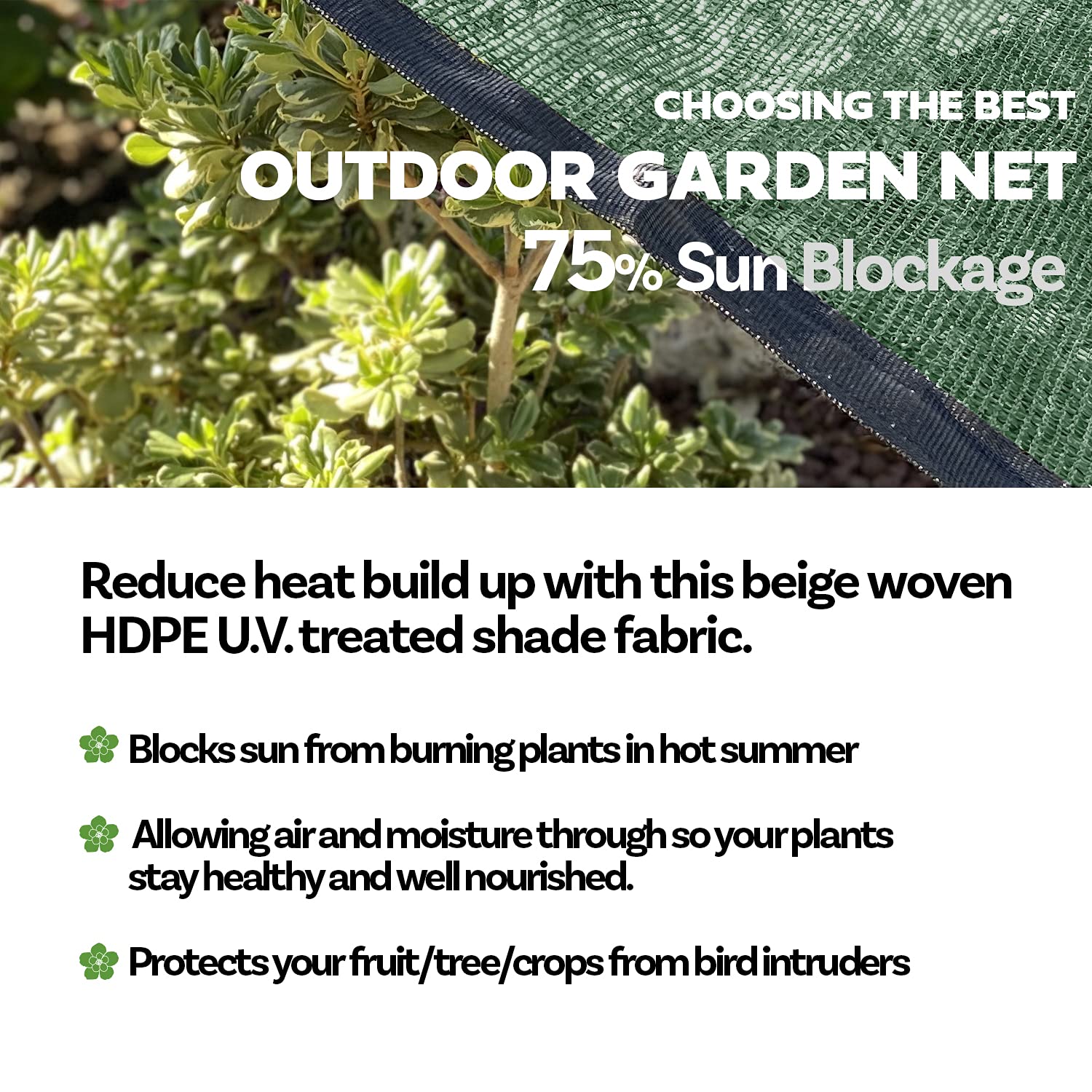 Alion Home 75% UV Blocking Garden Shade Net - Durable Sun Protection for Plants, Greenhouse, Flowers, Trees & Fence - Green (6' x 12') | Perfect for Outdoor Gardening, Patio Cover & Backyard Shade Solutions