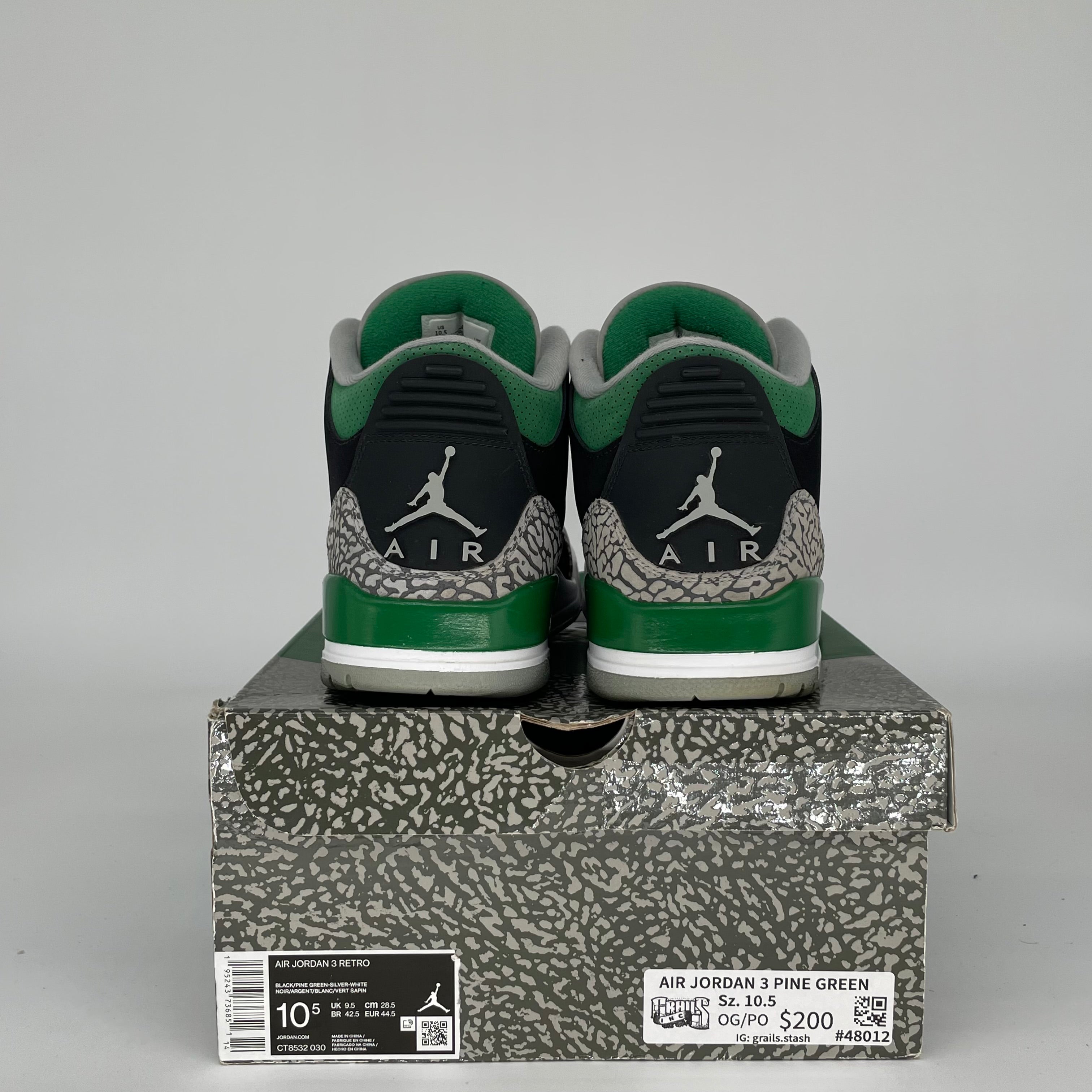 AIR JORDAN 3 Retro Pine Green Men's Basketball Shoes Size 10.5 (CT8532-030) - Perfect for Streetwear, Sneaker Collection & Casual Wear