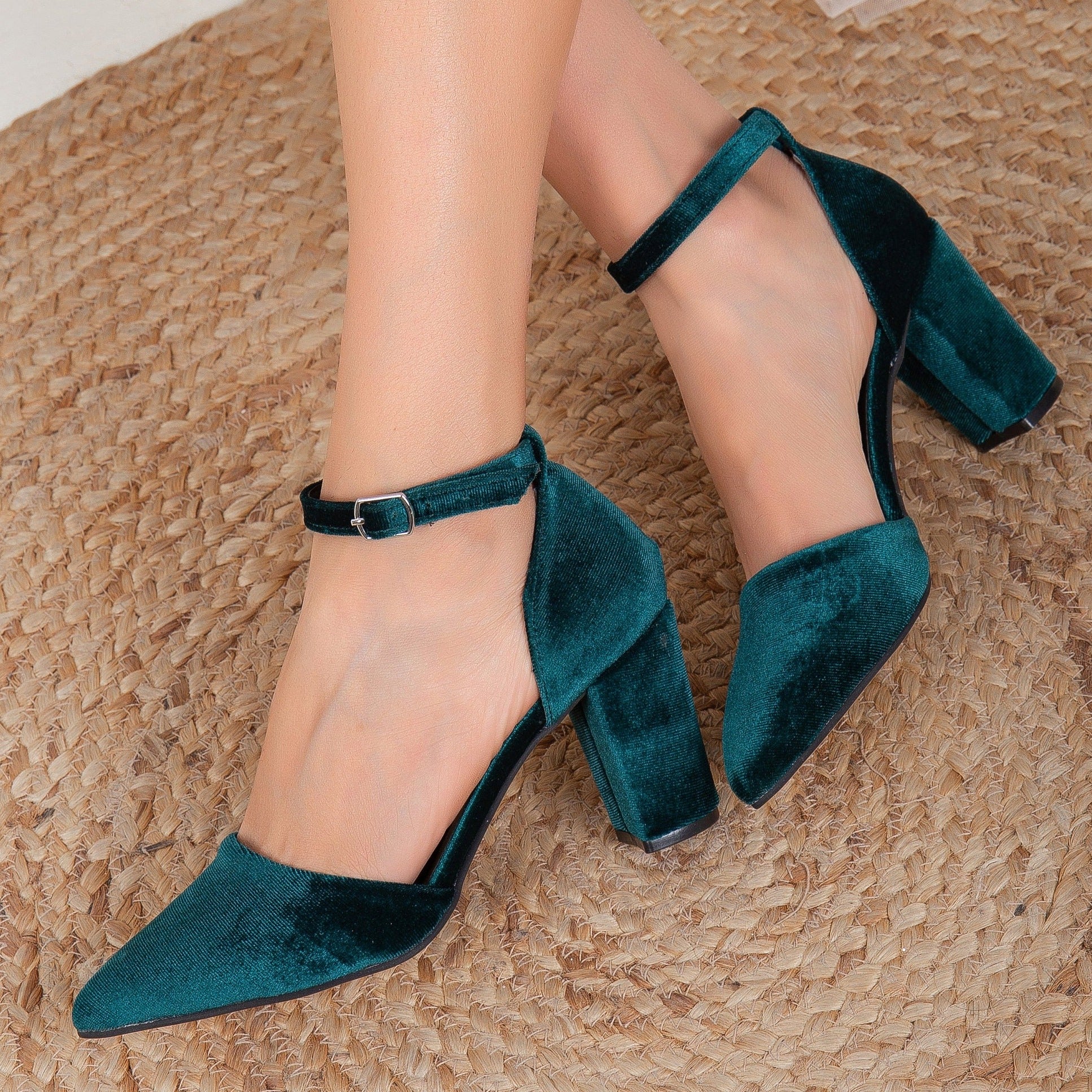 Gisele Green Velvet Heels - Women's Elegant High Heel Shoes for Parties, Weddings & Special Occasions | Comfortable & Stylish Evening Footwear
