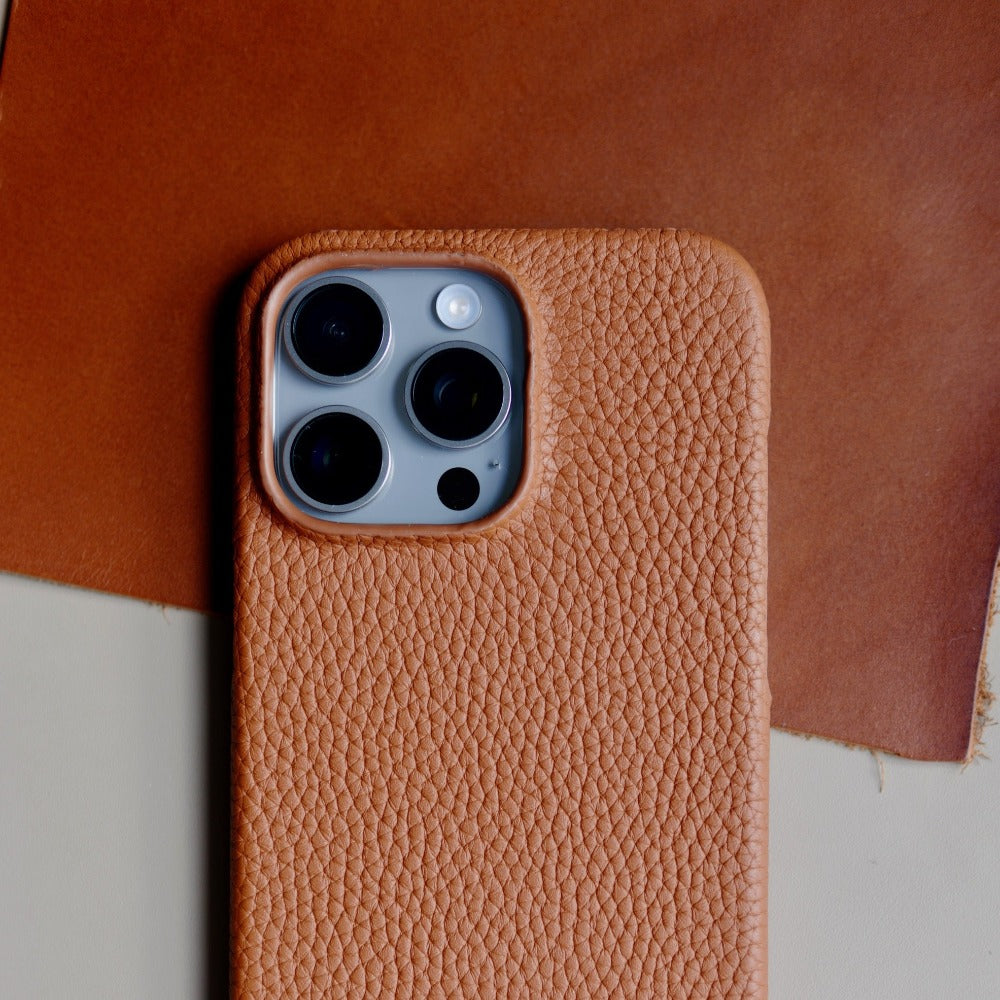Premium Genuine Milled Leather iPhone Case in Cognac Brown - Slim Protective Cover for iPhone [Model] - Perfect for Business, Travel & Everyday Use