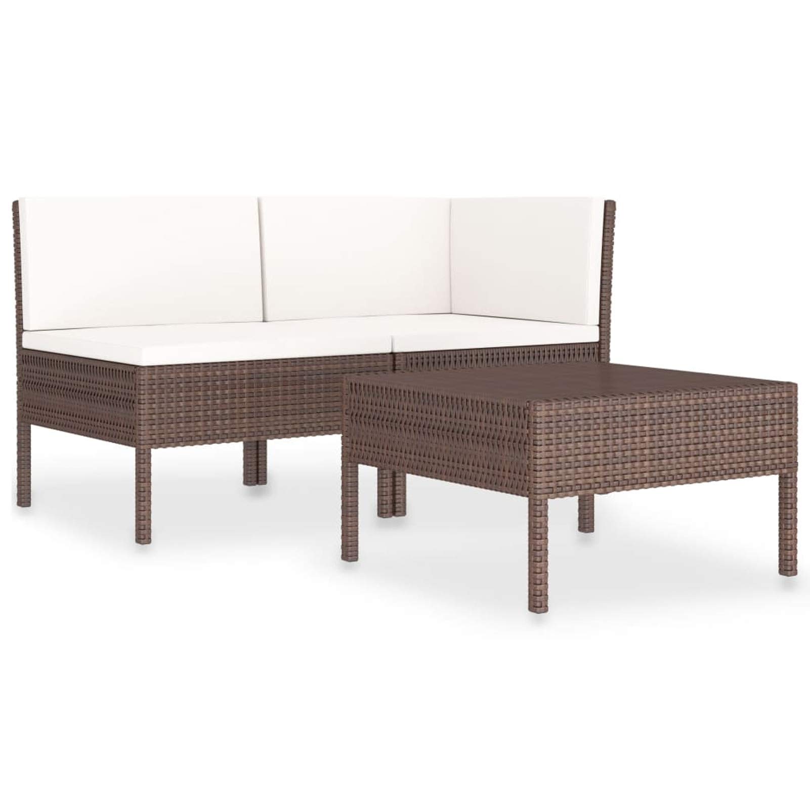 3-Piece Brown Poly Rattan Outdoor Garden Lounge Set with Cushions - Chaise Lounge, Poolside Chairs & Patio Furniture for Backyard, Deck or Pool Area Relaxation