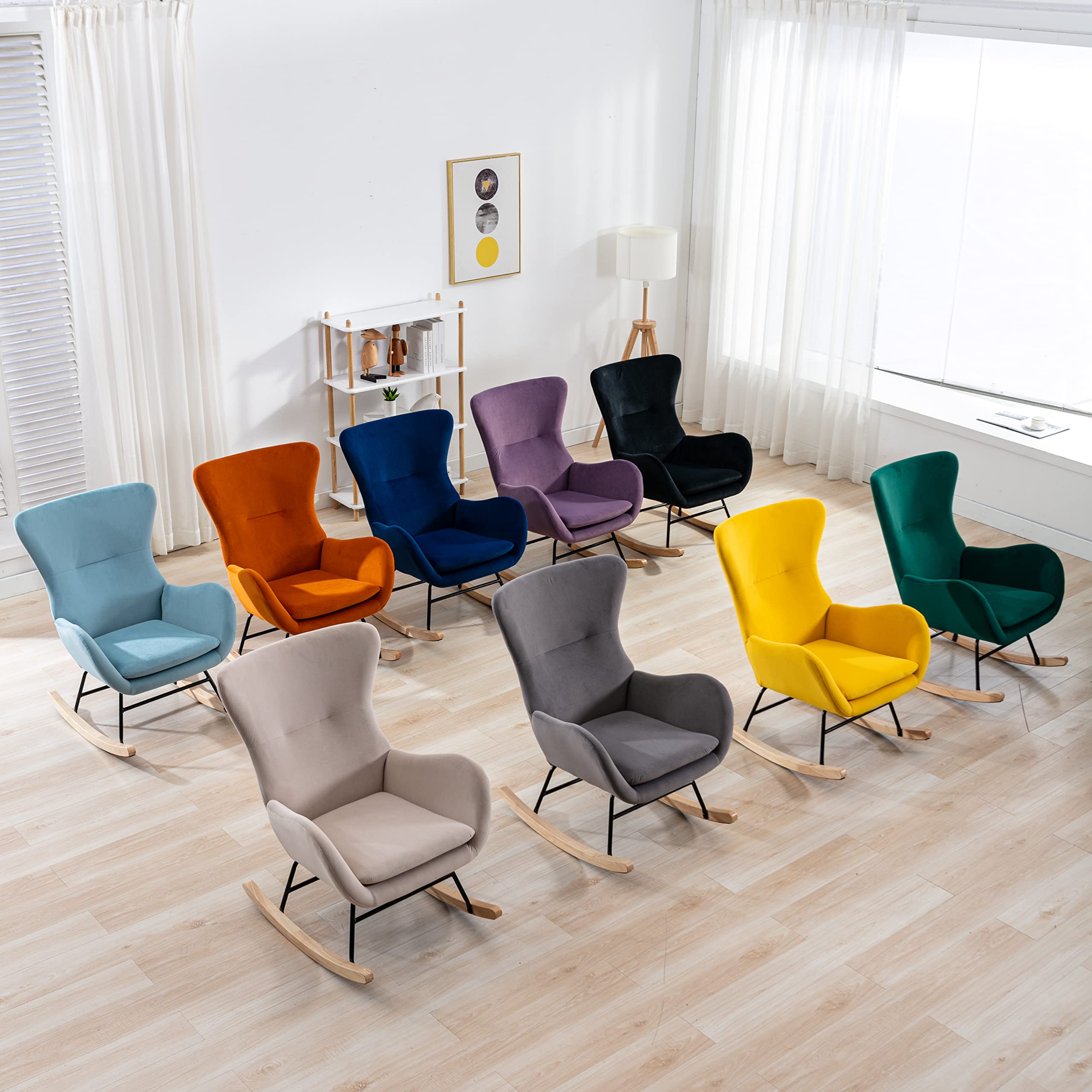 Modern Velvet Rocking Chair with High Backrest & Armrests - Padded Nursery Rocker for Living Room, Bedroom, Balcony - Comfortable Accent Chair for Adults & Kids (Black) | Perfect for Nursing, Reading & Relaxing