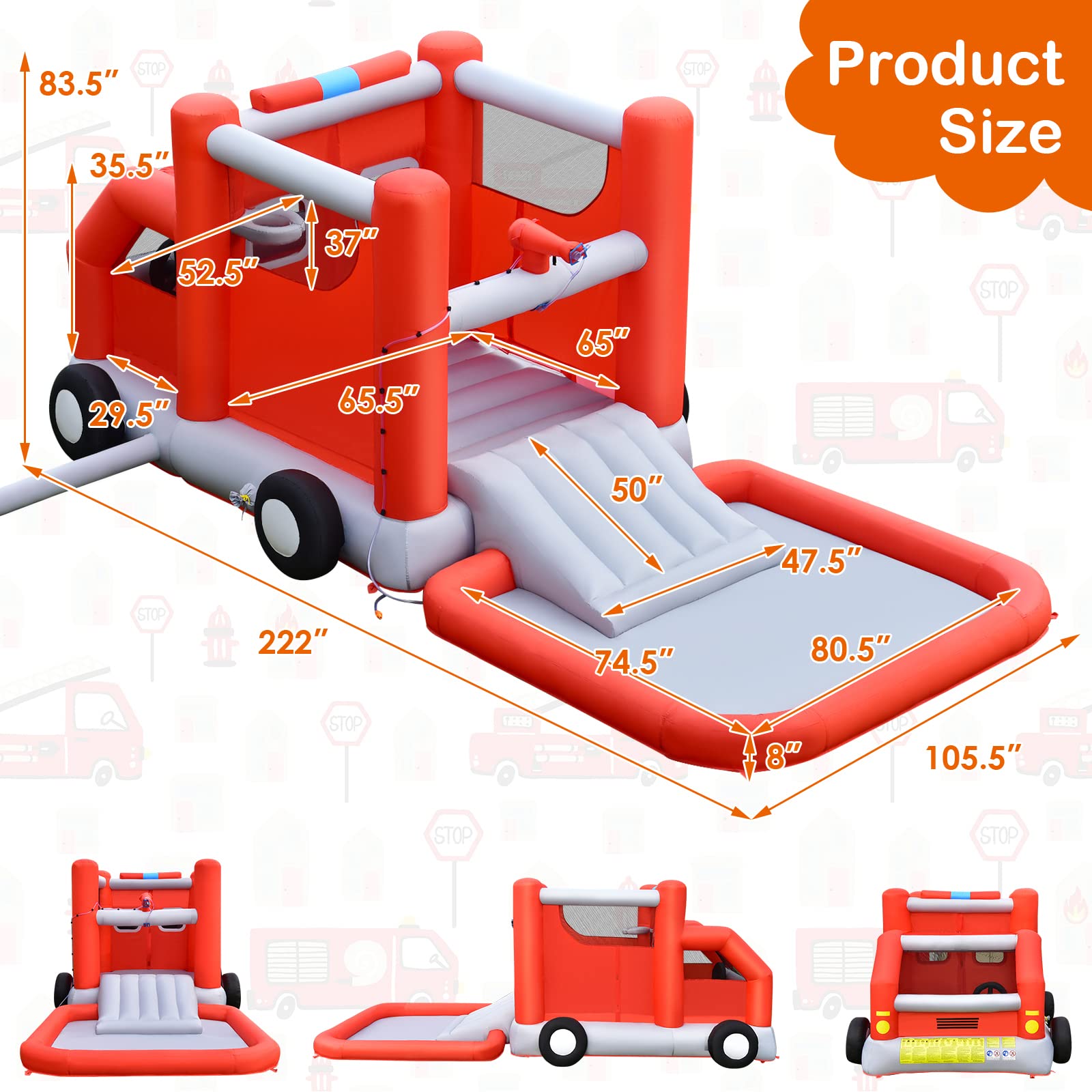 **HONEY JOY Inflatable Water Slide - Fire Truck Toddler Bouncy Water Park with Giant Splash Pool | Outdoor Water Bounce House for Kids & Adults | Backyard Summer Party & Birthday Fun (Includes 480W Blower)**