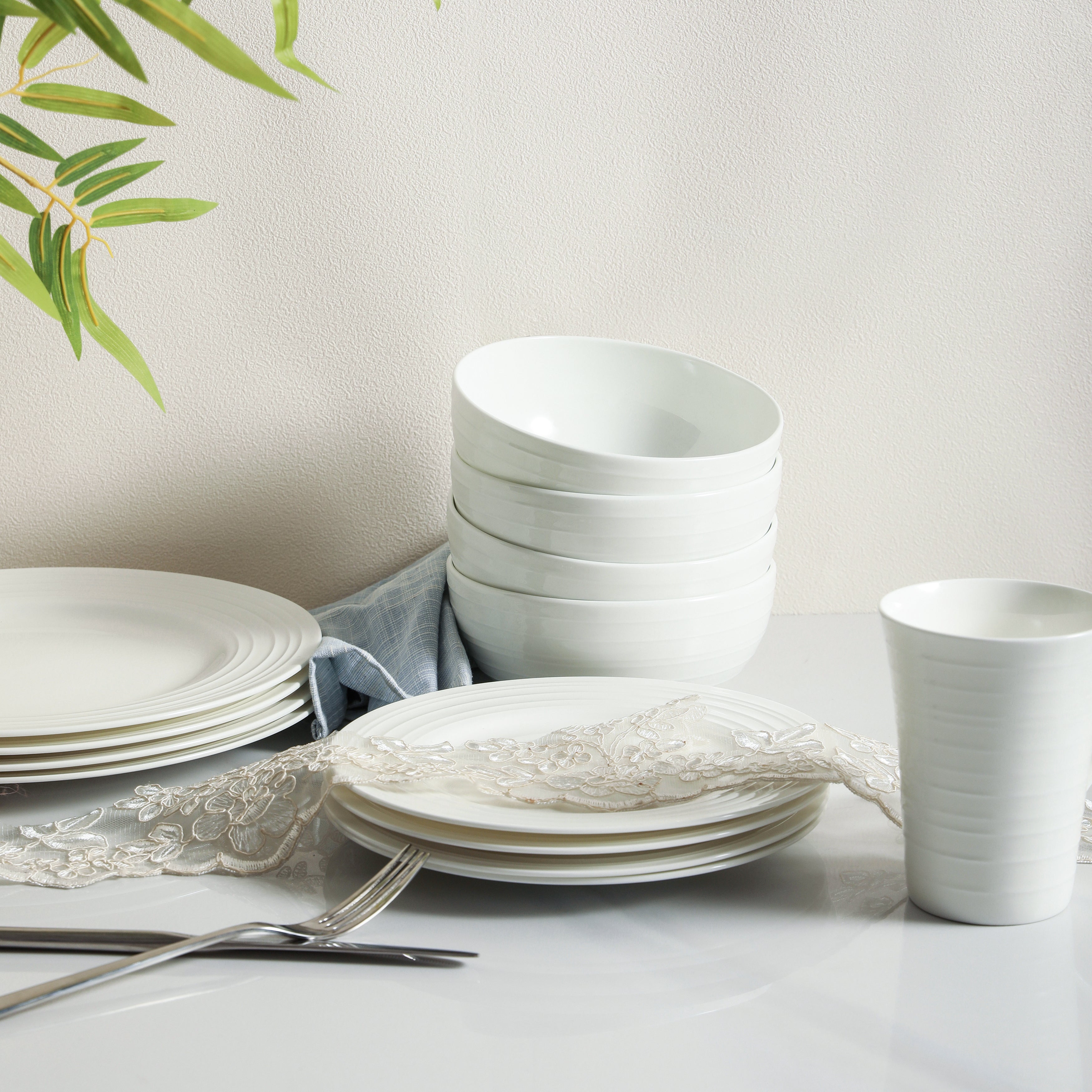 Premium Eleanor Bone China Dinnerware Set - Elegant White Porcelain Tableware for 12-Piece Formal Dining, Wedding Registry & Special Occasions