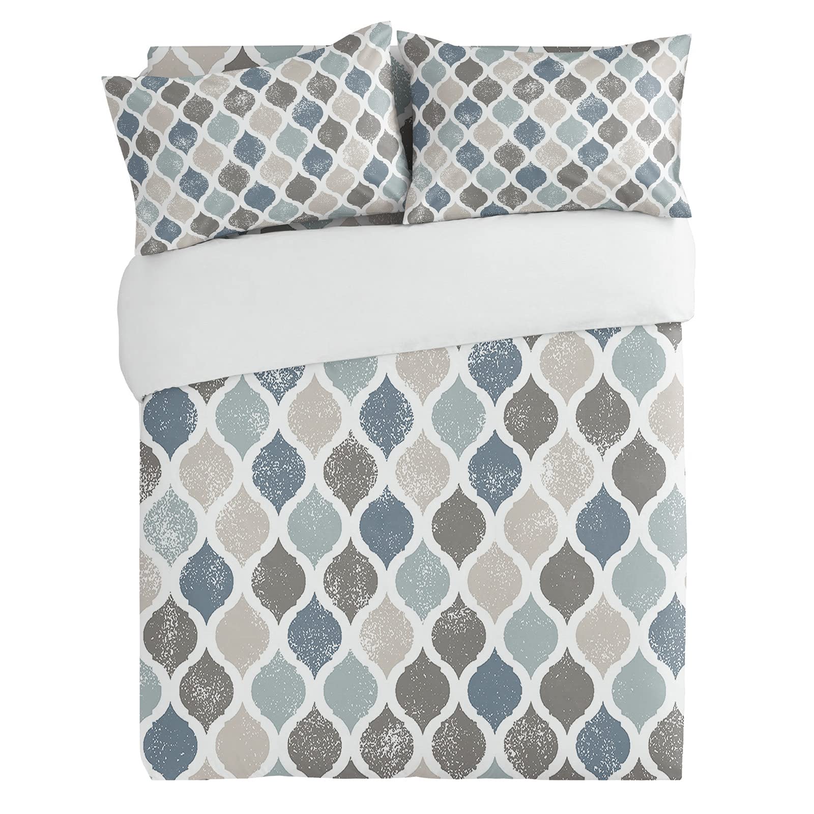 OneHoney California King Duvet Cover Set - Ultra Soft Moroccan Abstract Art Comforter Cover with Pillow Shams | 3-Piece Lightweight Bedding Set in Geometric Lattice Tile Texture | Perfect for Master Bedroom, Guest Room & Luxury Hotel Decor
