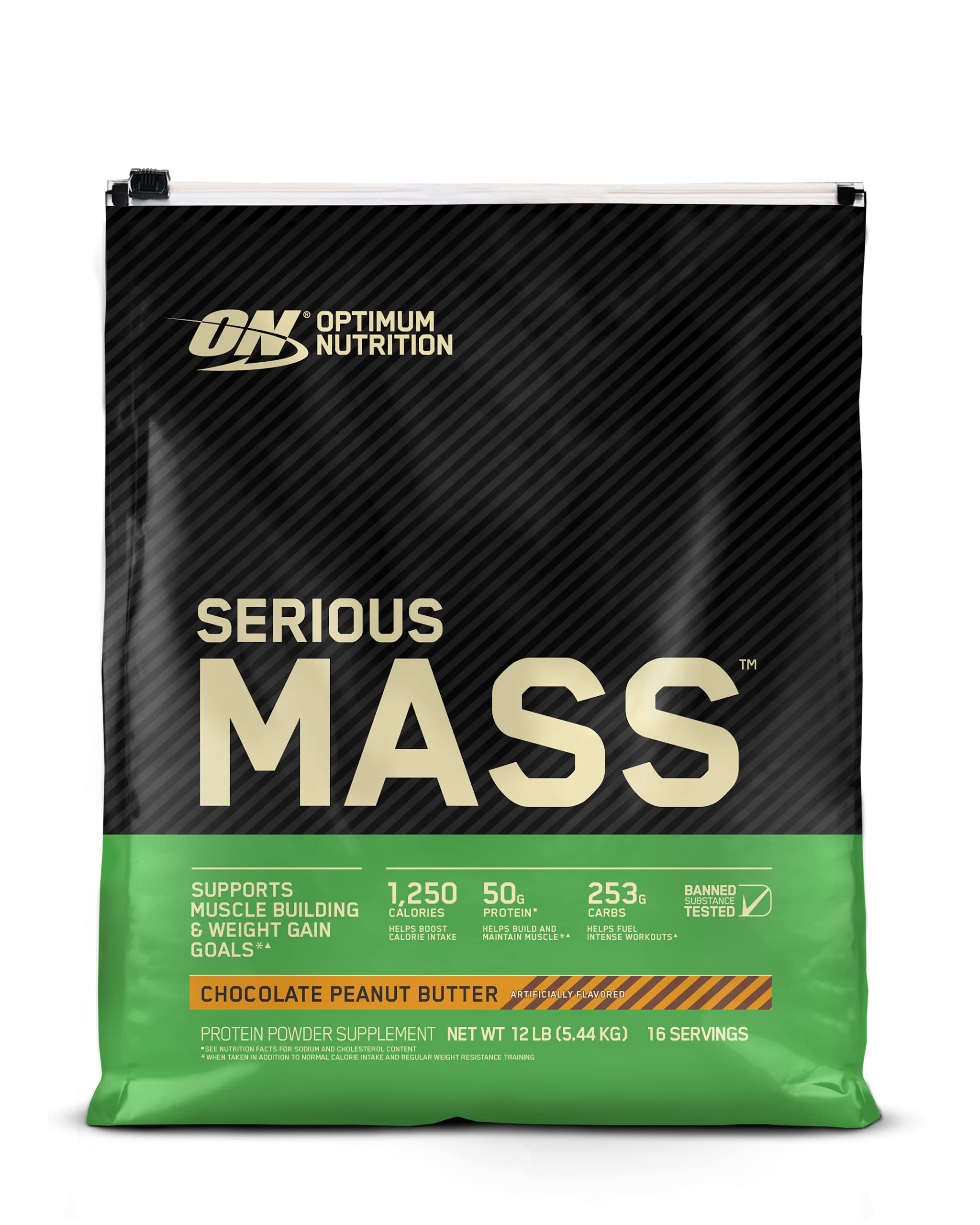 Optimum Nutrition Serious Mass Weight Gainer Protein Powder - 12lb Chocolate Peanut Butter Flavor with Vitamin C, Zinc & Vitamin D for Immune Support & Muscle Growth | Ideal for Bodybuilding, Post-Workout Recovery & Weight Gain Nutrition (Packaging May Vary)
