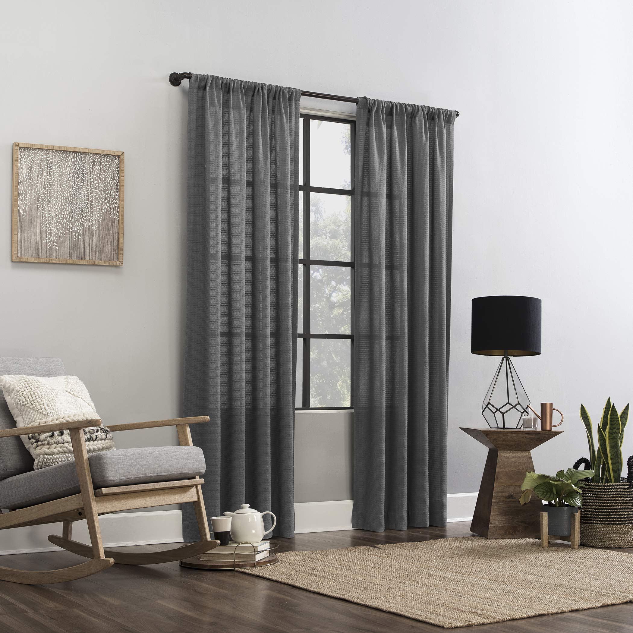52 x 96 Inch Gray Waffle Texture Window Curtain Panel - Hypoallergenic, Pet Friendly & Dust Resistant for Living Room, Bedroom & Home Decor