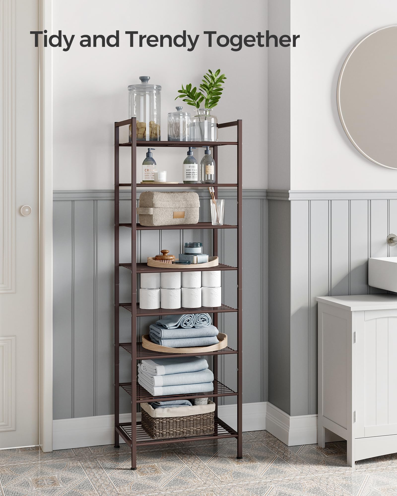 SONGMICS 8-Tier Narrow Shoe Rack - Slim Metal Shoe Storage Organizer for Small Spaces, Entryway & Closet | Sturdy Bronze Shelf for Shoes, Boots & Sneakers | Perfect for Apartments, Dorms & Tight Spaces