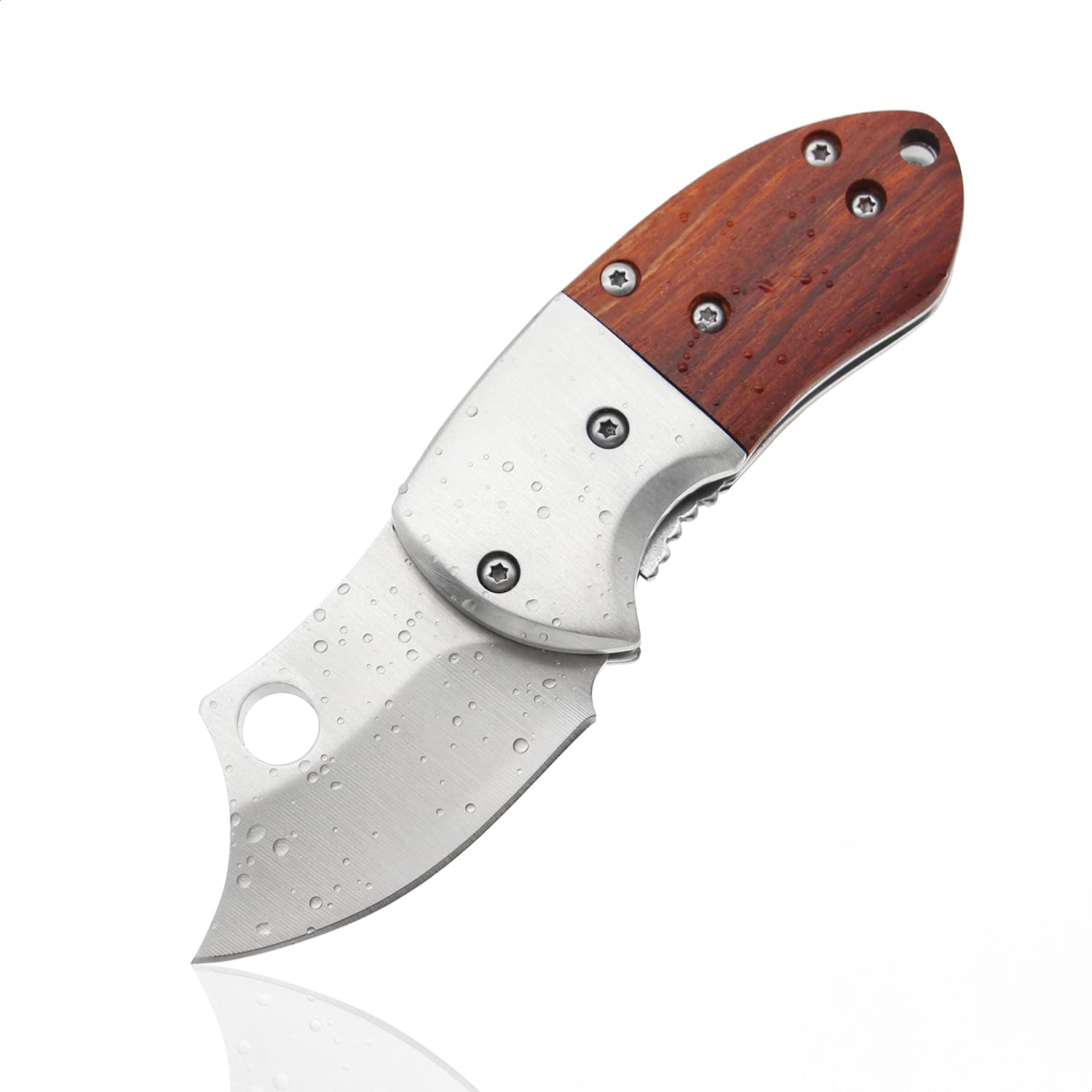BYKCO Mini Folding Pocket Knife - Stainless Steel Rosewood Handle EDC Knife with Keychain, Compact Letter Opener for Everyday Carry | Perfect Gift for Men, Women, Father, Mother | Camping, Hiking, Outdoor Adventures & Daily Use (Axe Shape Style)