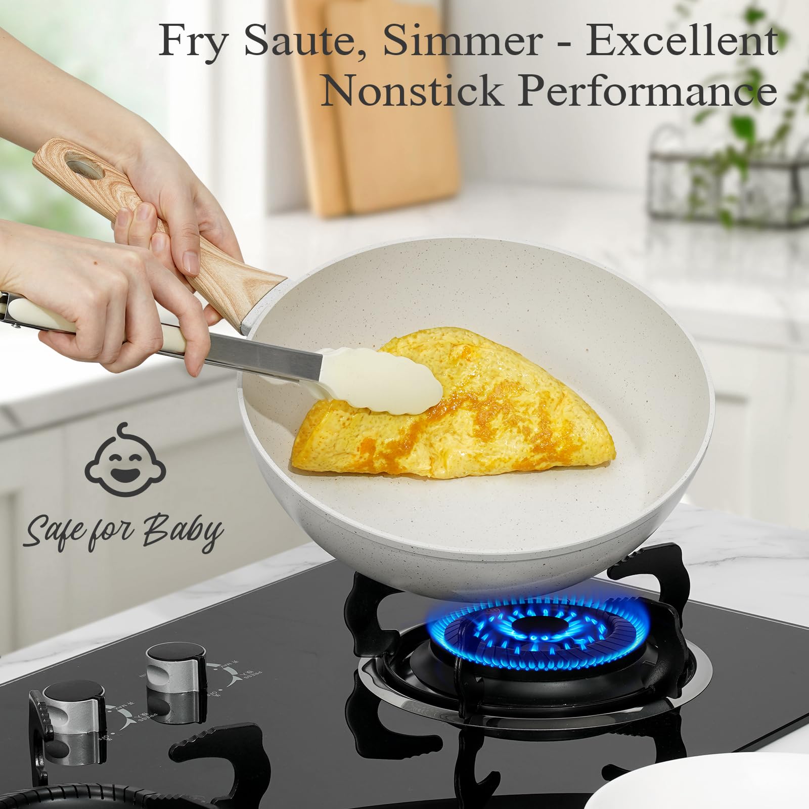 **17-Piece Nonstick Pots and Pans Set - PFOS/PFOA Free Granite Coating Induction Cookware with Stay-Cool Handles & Silicone Tools - Perfect for Home Cooking, Baking & Family Meals**