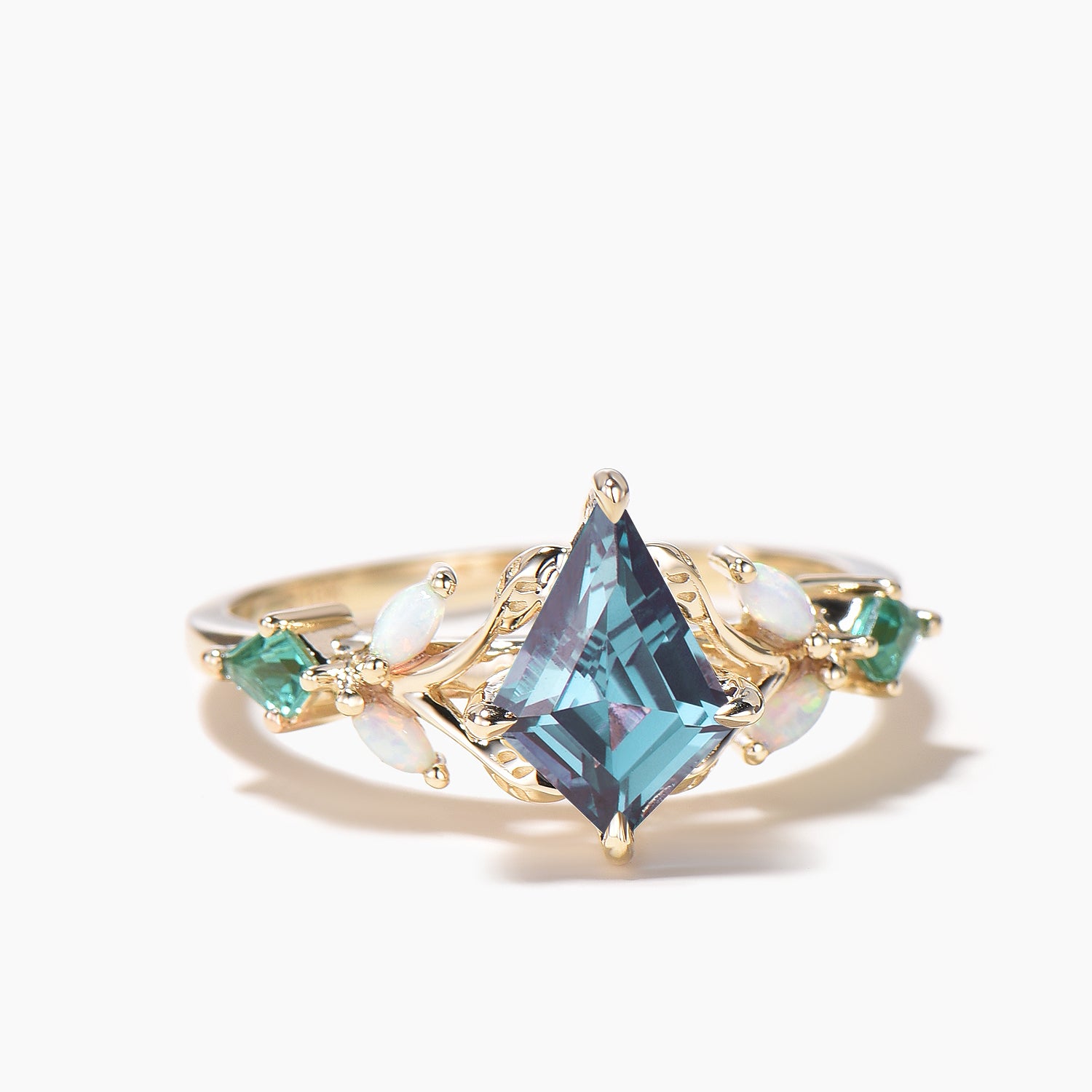 Color Changing Alexandrite & Opal Emerald Bridal Ring - Nature Inspired Wedding Band for Engagement, Anniversary & Special Occasions