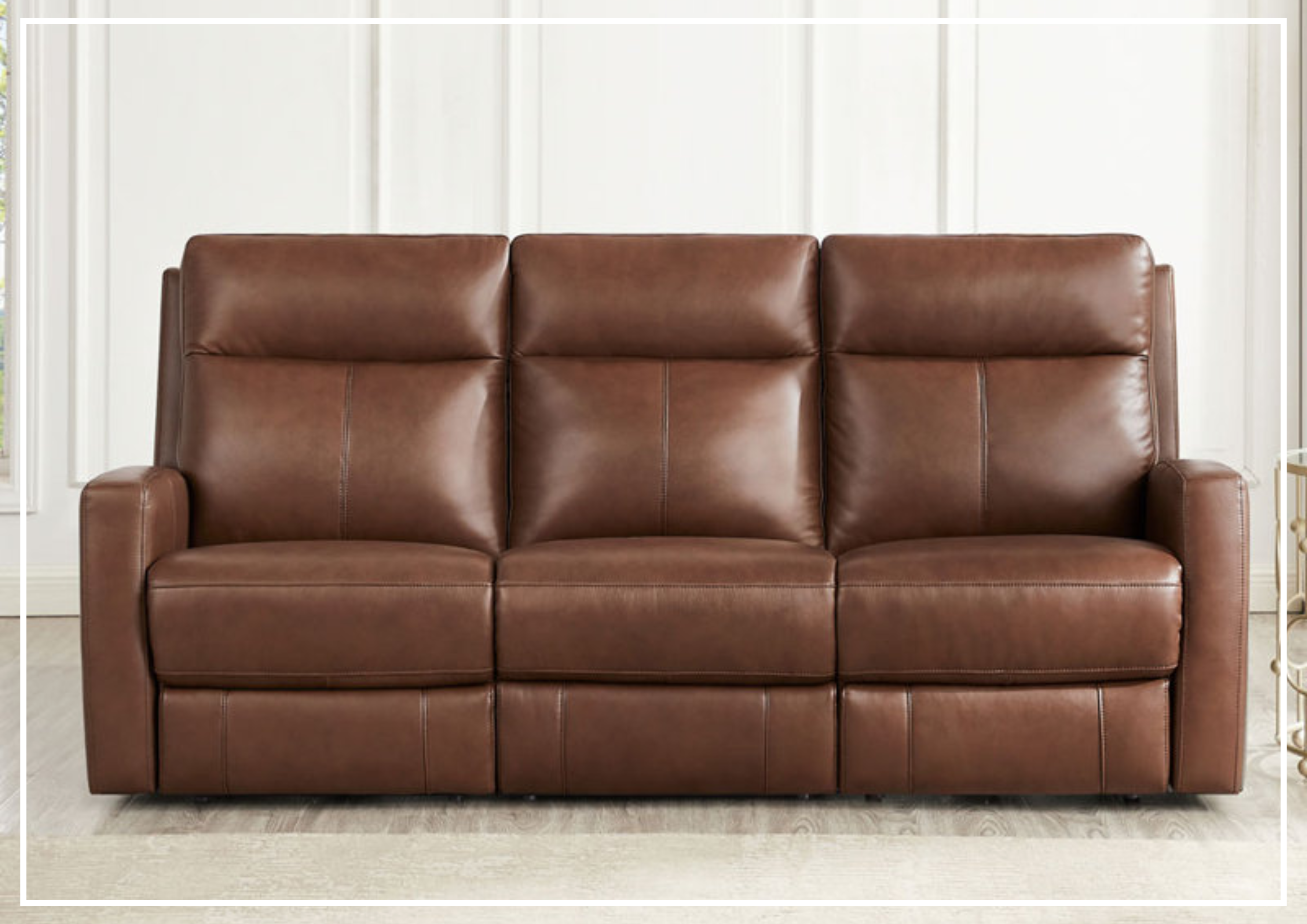Hydeline Vienna 3-Seater Brown Leather Power Recliner Sofa with Adjustable Headrest - Perfect for Living Room, Home Theater & Family Relaxation