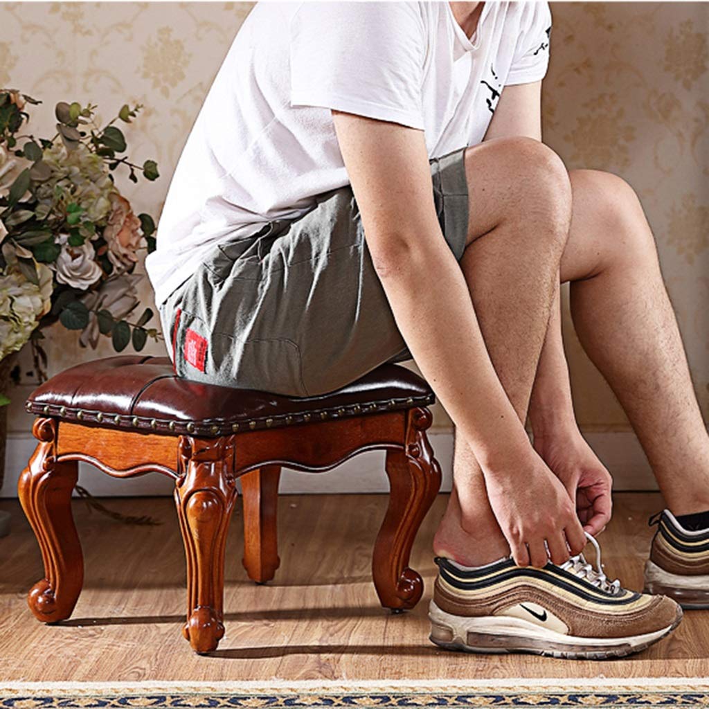 European-Style Square Foot Rest Stool for Living Room - Brown 40x34x32cm, 150kg Capacity - Perfect for Sofa Footstool, Coffee Table Companion & Porch Shoe Changing Stool