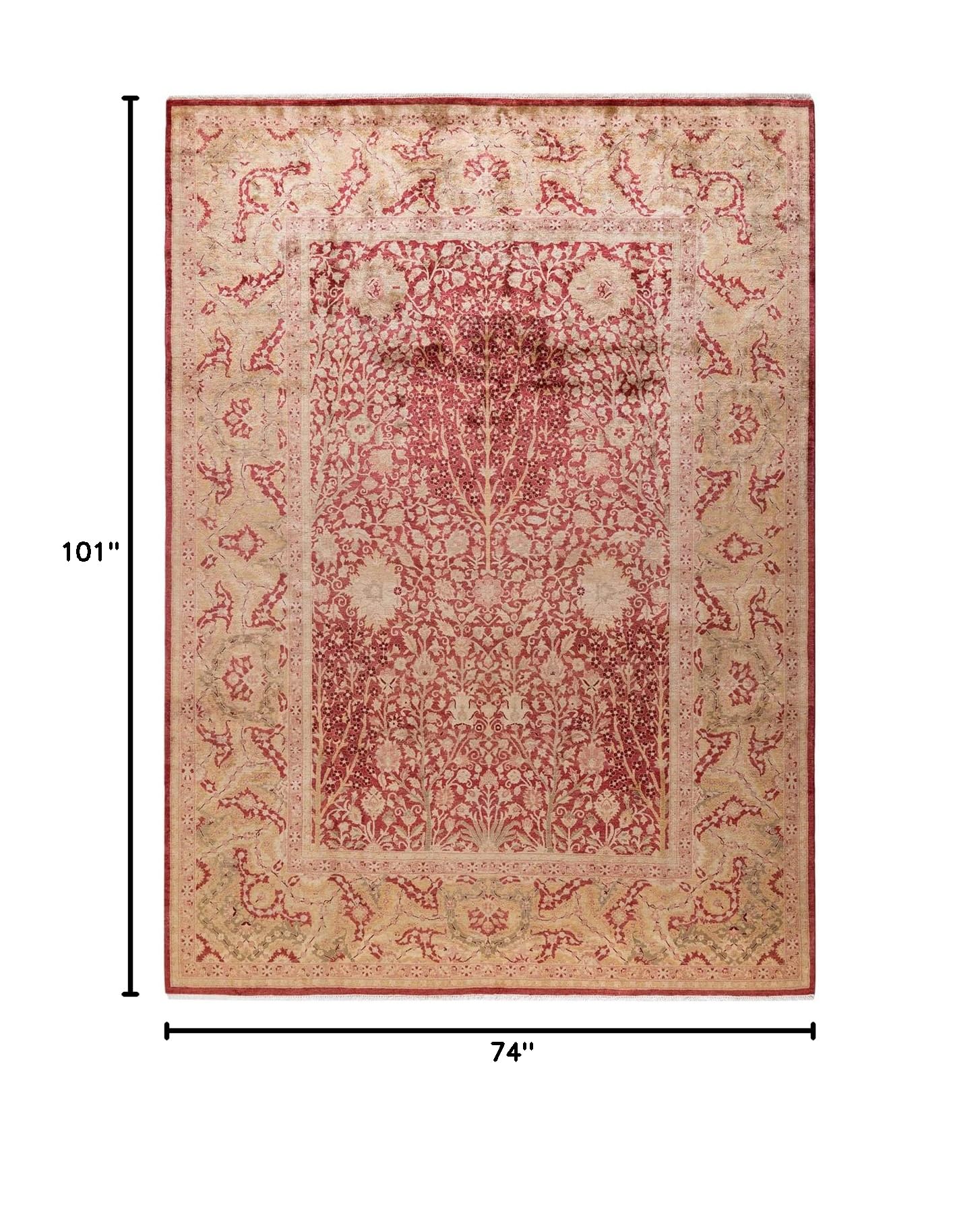 Handmade Wool Oriental Mogul Orange 6x9 Area Rug - Traditional Hand-Knotted One-of-a-Kind Solo Rugs for Living Room, Bedroom & Home Decor