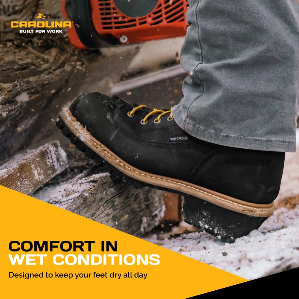 Men's Carolina Spruce 8-Inch Waterproof Steel Toe Work Boots - Leather Upper, Cushioned Footbed, Oil & Slip Resistant Outsole, EH Rated - Ideal for Construction, Logging & Outdoor Work