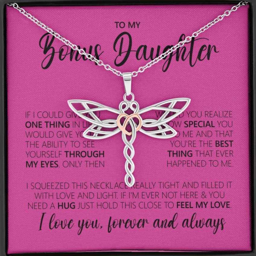 Stepdaughter Necklace Gift from Stepmom - Sterling Silver Dragonfly Pendant for Bonus Daughter, Adopted Daughter & Unbiological Child - Perfect for Birthdays, Mother's Day & Special Occasions