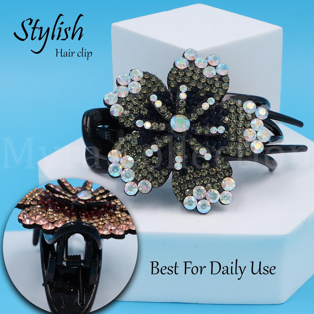 Myra Collection 3 Pcs Rhinestone Hair Clips - Sparkling Flower Hair Accessories for Women & Girls | Wedding, Party, Prom, Bridal, Everyday Wear