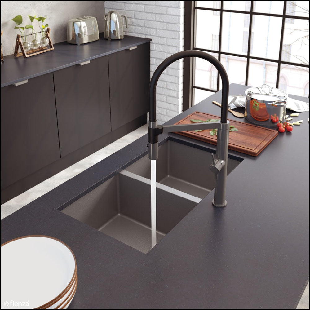 Premium FIENZA Double Bowl Kitchen Sink - Durable Carbon Steel Construction (Model 68403CM) - Perfect for Modern Kitchens, Restaurants & Food Prep Areas