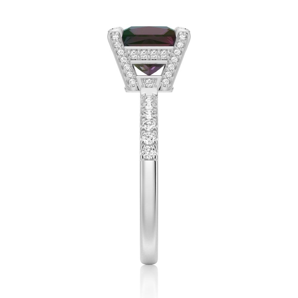 3 CT. Princess Cut Alexandrite Engagement Ring With Moissanite Accents - Perfect for Proposals, Anniversaries & Special Occasions