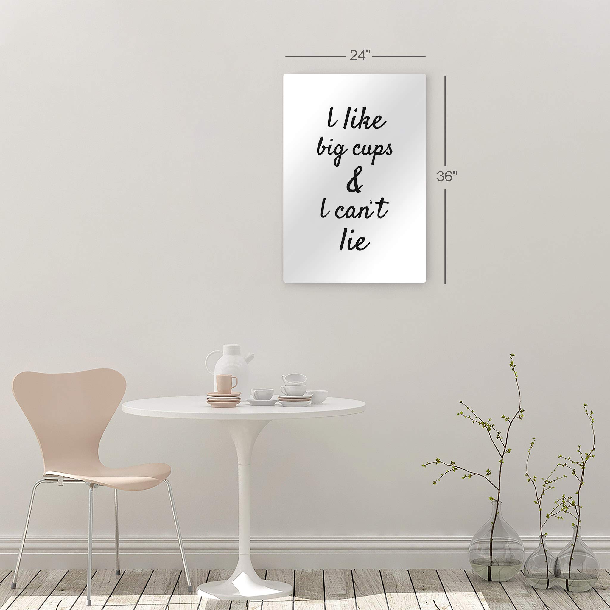 Smile Art Design 'I Like Big Cups & I Can't Lie' Hand Lettering Metal Wall Art - 36x24 Inch Coffee Themed Decor for Kitchen, Farmhouse, Office & Coffee Shop - Perfect Inspirational Gift for Coffee Lovers & Restaurant Dining Room Décor