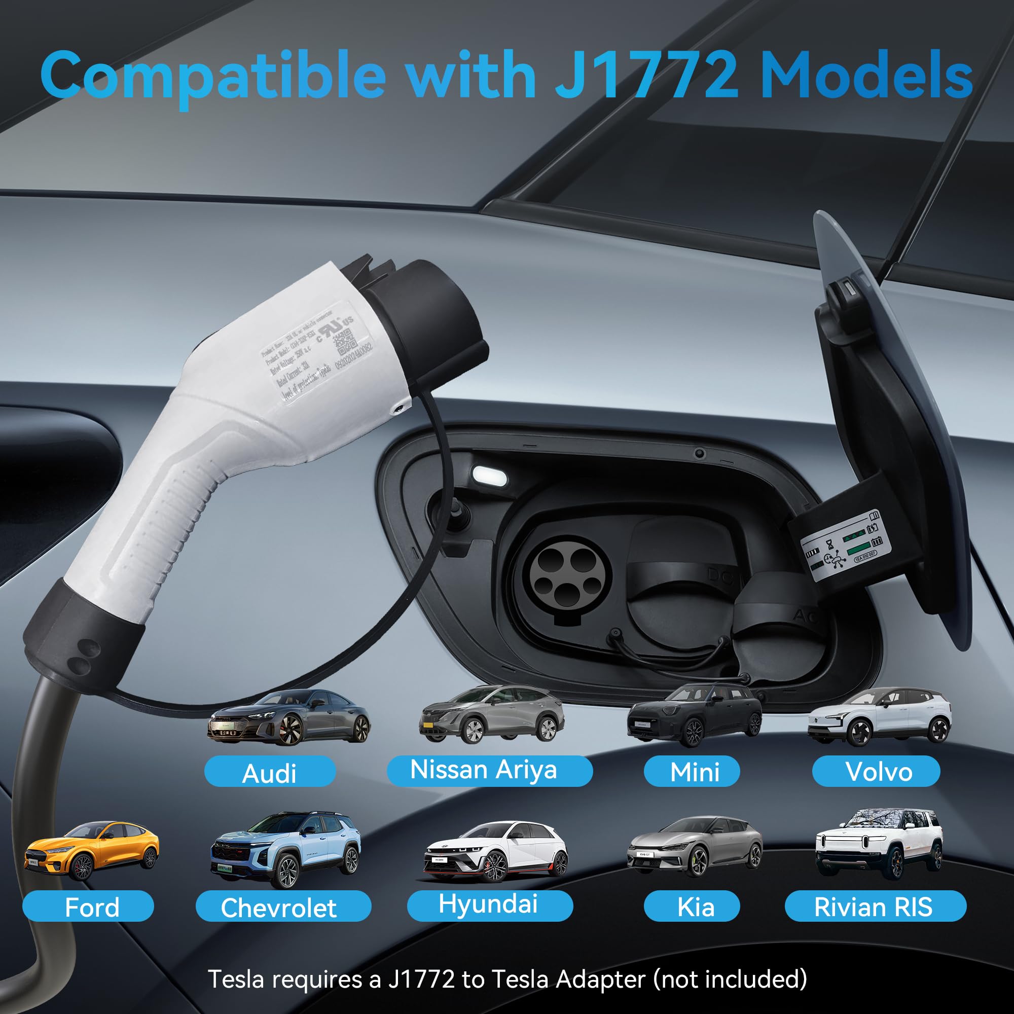 32Amp 240V Level 2 EV Charger with J1772 Connector - Portable Electric Vehicle Charging Station with Adjustable Current, NEMA 14-50 Plug & Smart APP Control - Perfect for Home, Office & Public Charging Stations