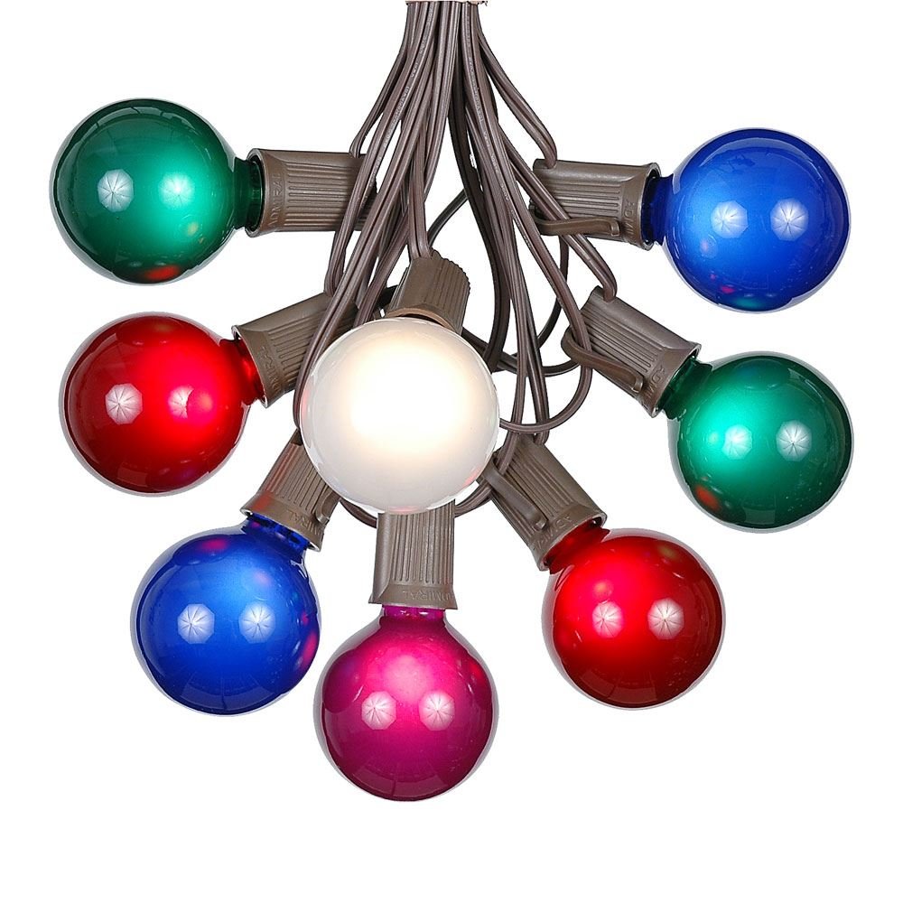 100 Foot G50 Outdoor Patio String Lights with 125 Multi Globe Bulbs - Weatherproof Indoor/Outdoor Hanging Lights for Garden, Backyard, Bistro & Café - C9/E17 Base - Brown Wire - Perfect for Weddings, Parties & Decoration