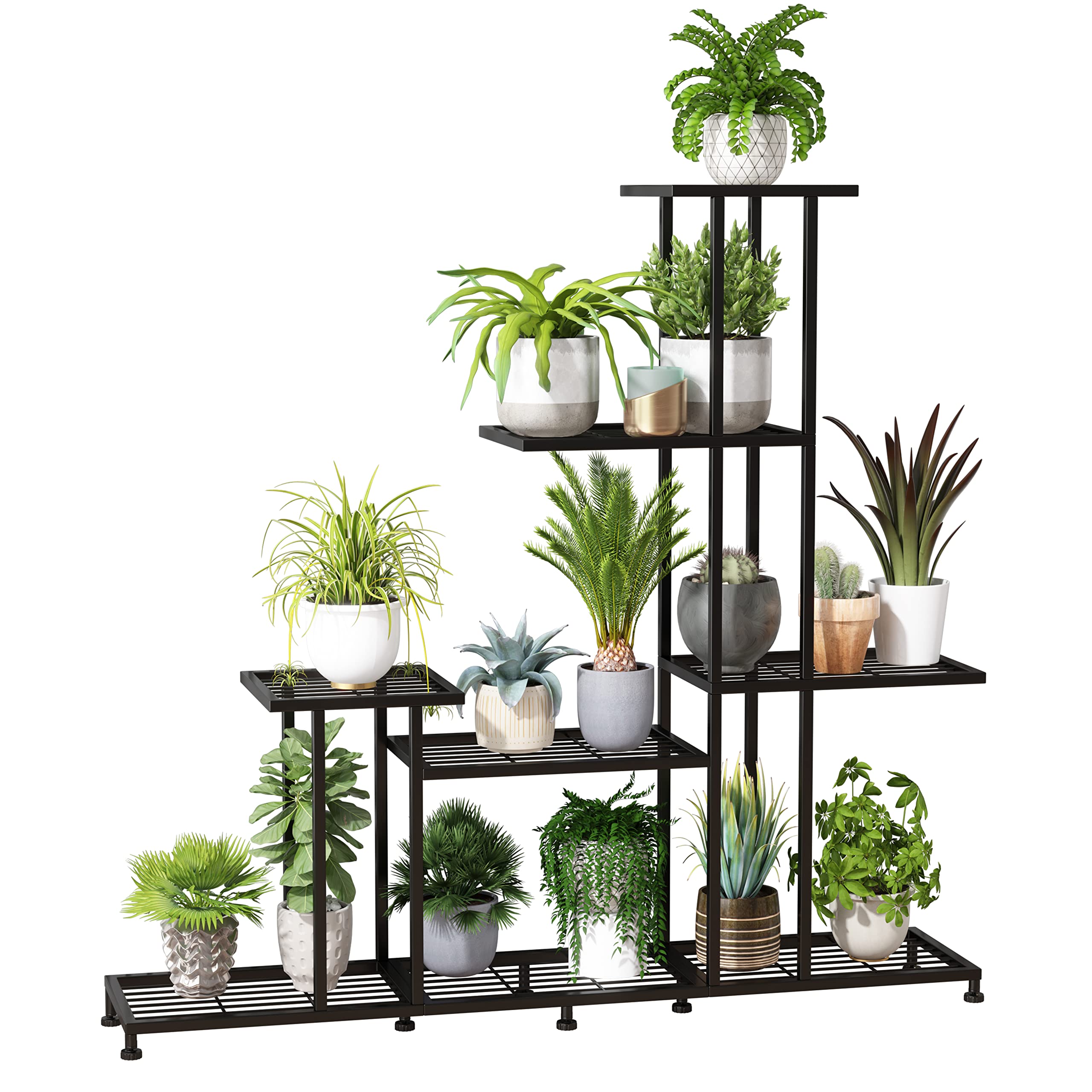 5-Tier Metal Plant Stand for Indoor & Outdoor Use - Black Steel Plant Shelf Holds 12 Pots - Perfect for Patio, Garden, Balcony & Yard Decor - Space-Saving Vertical Plant Display for Herbs, Flowers & Succulents