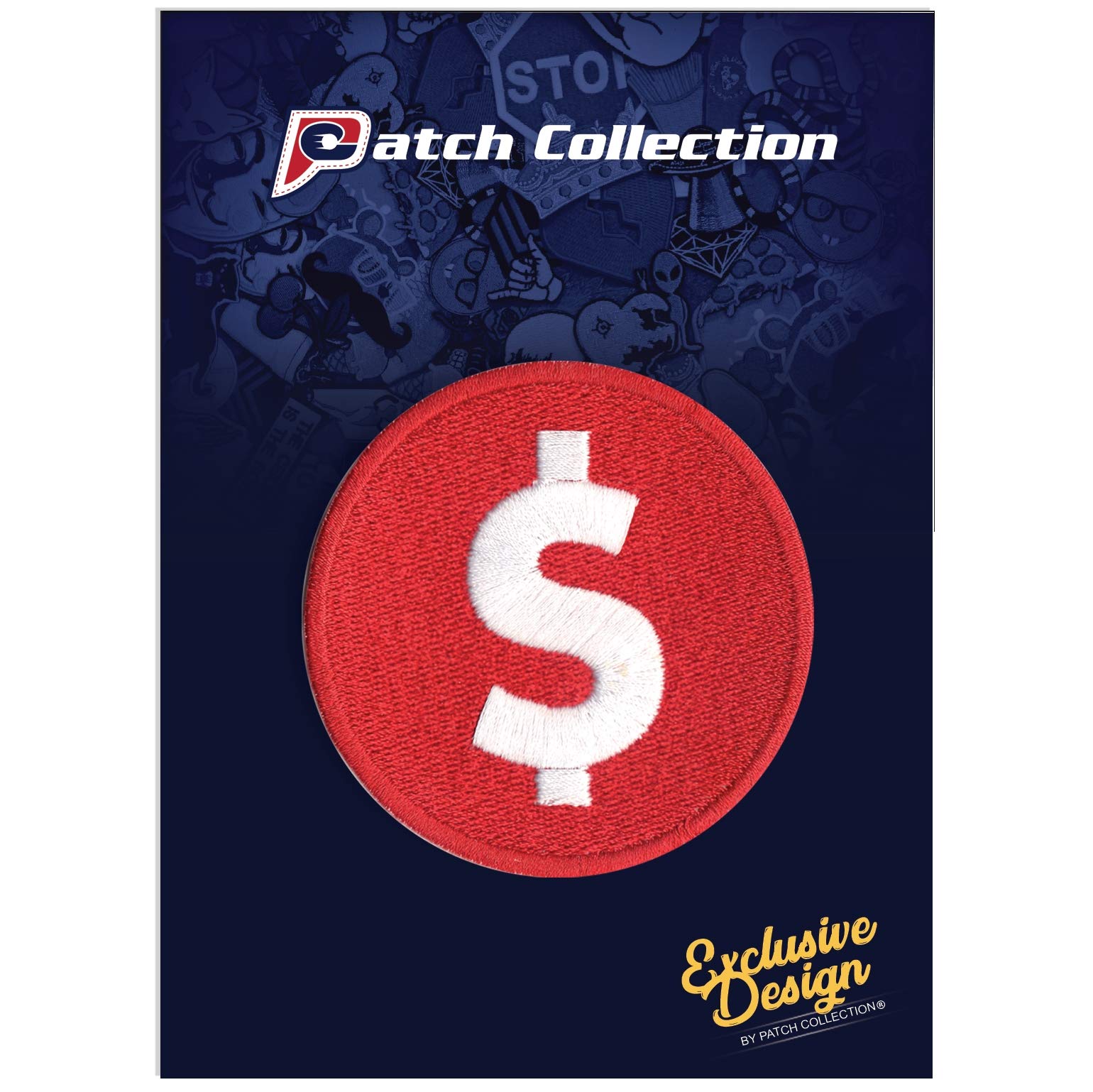 Red Dollar Sign Token Patch - Money Icon Iron On Embroidered Applique for Jackets, Hats & Bags | DIY Sewing & Clothing Customization