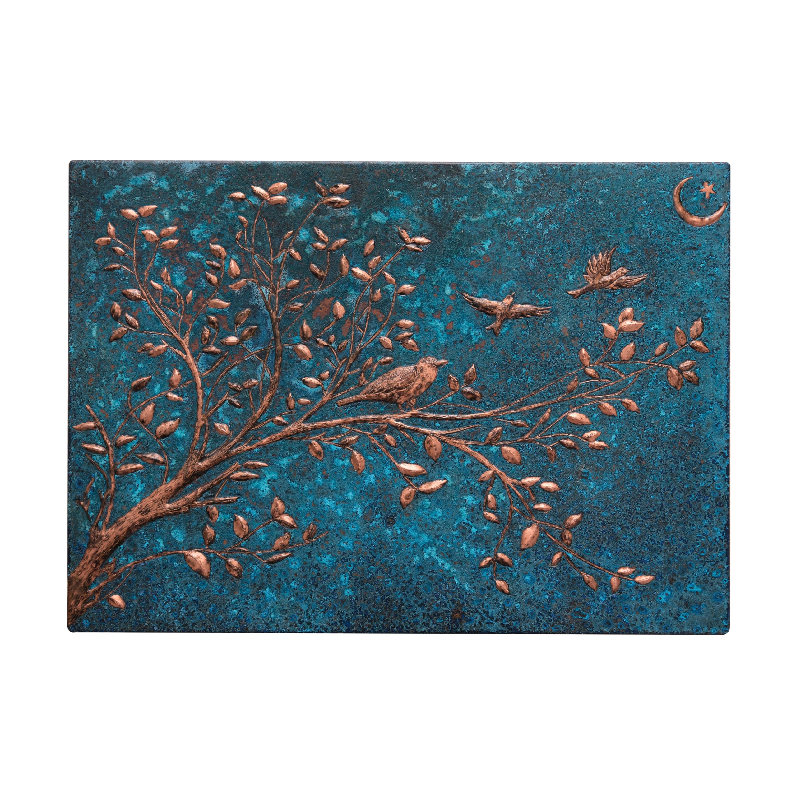 Handmade Customizable Copper Backsplash Panel - Tree Branches & Crescent Star Design for Kitchen Wall Decor, Indoor & Outdoor Use (Blue) | Durable & Stylish Backsplash Tile for Modern & Rustic Kitchens