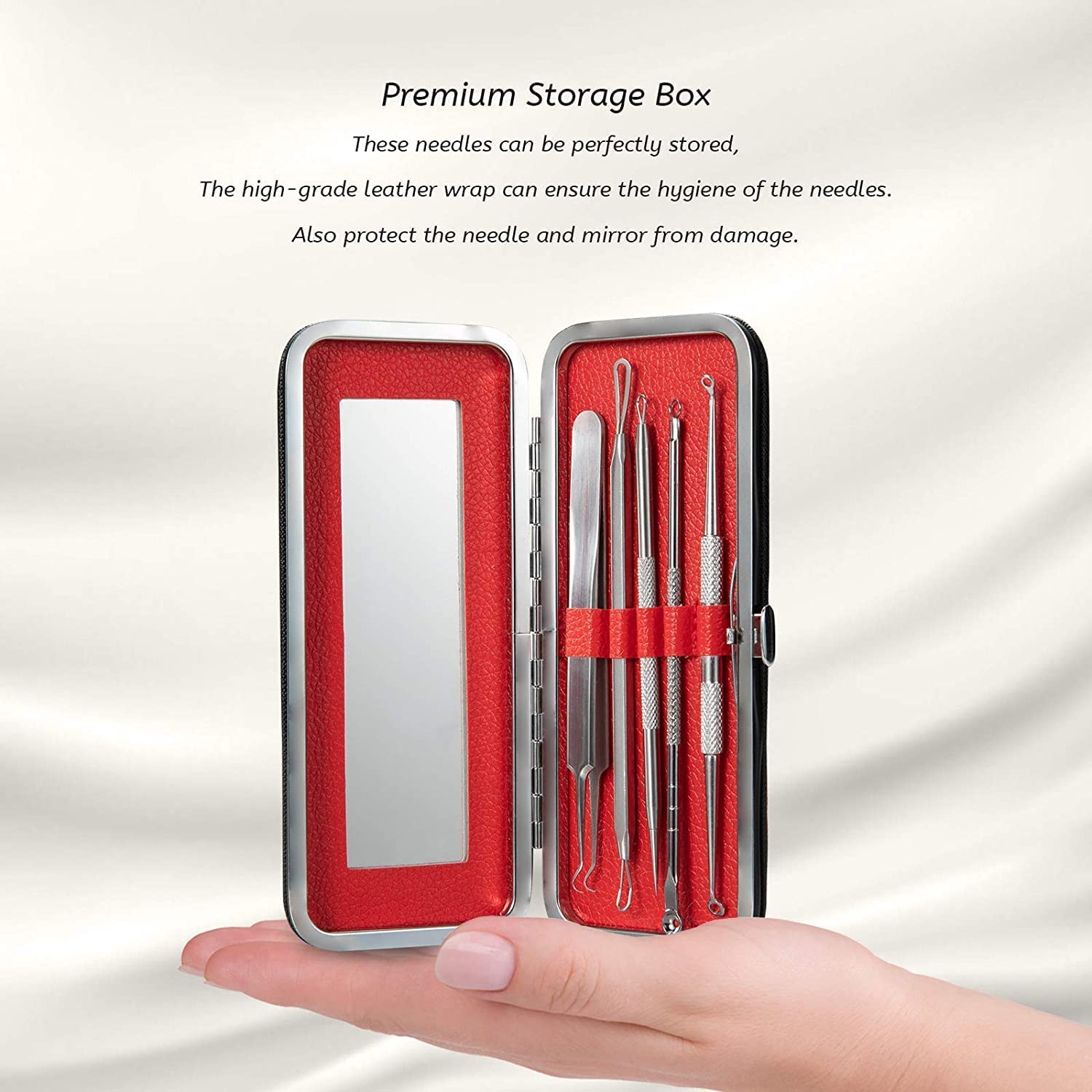 Eltihr 5-Piece Blackhead Remover Kit - Acne Pimple Popper Tool, Comedone Extractor for Face & Nose - Blemish Whitehead Removal for Men & Women - Premium Leather Metal Case - Perfect for Home Spa & Skincare Routine