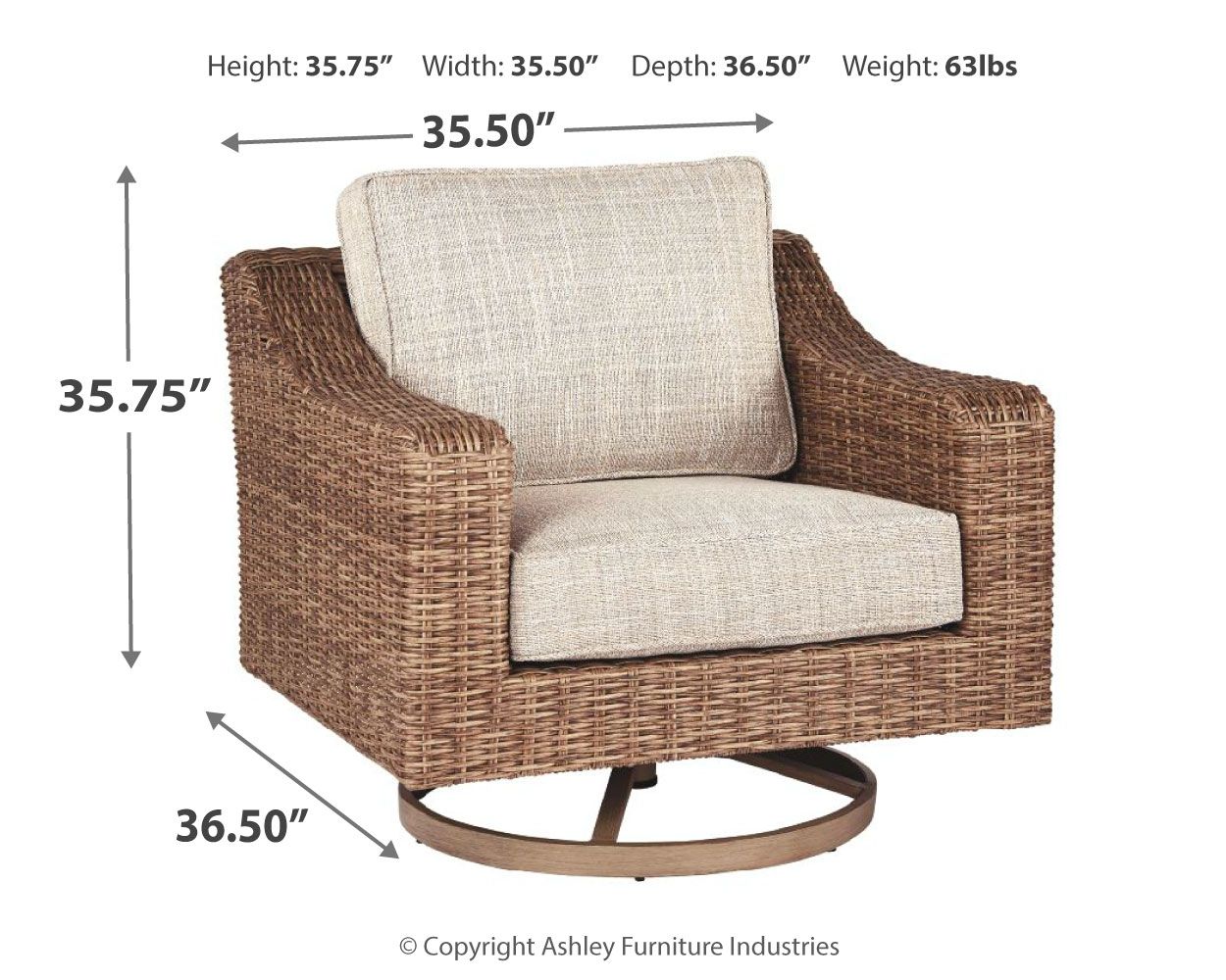 Beachcroft Swivel Lounge Chair - 360-Degree Rotating Patio Chair for Outdoor, Living Room & Poolside Relaxation - Comfortable Modern Accent Furniture for Home & Garden
