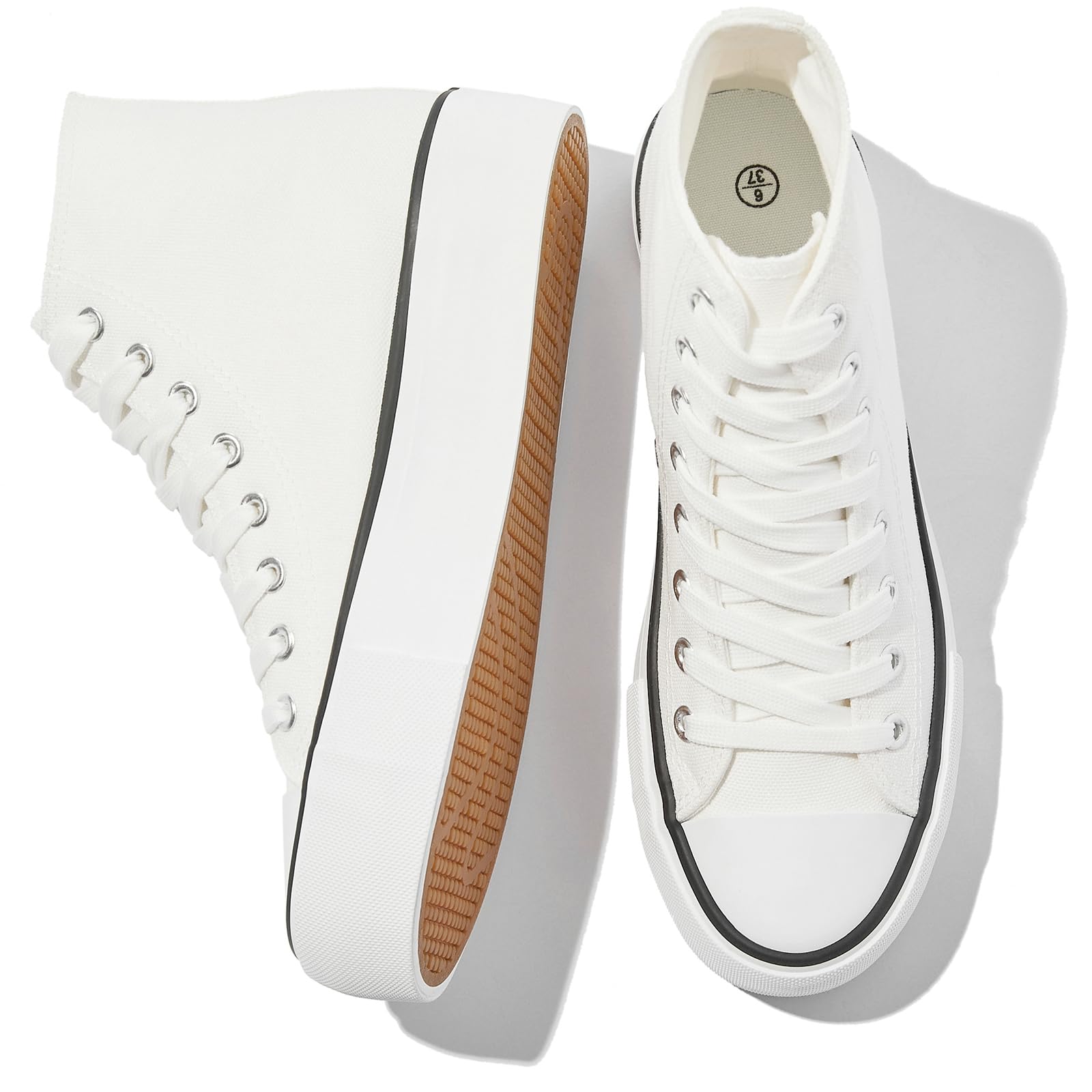 FRACORA Women's High Top Canvas Sneakers - White & Black Platform Lace-Up Shoes for Women | Casual Streetwear, Retro Fashion, Everyday Comfort