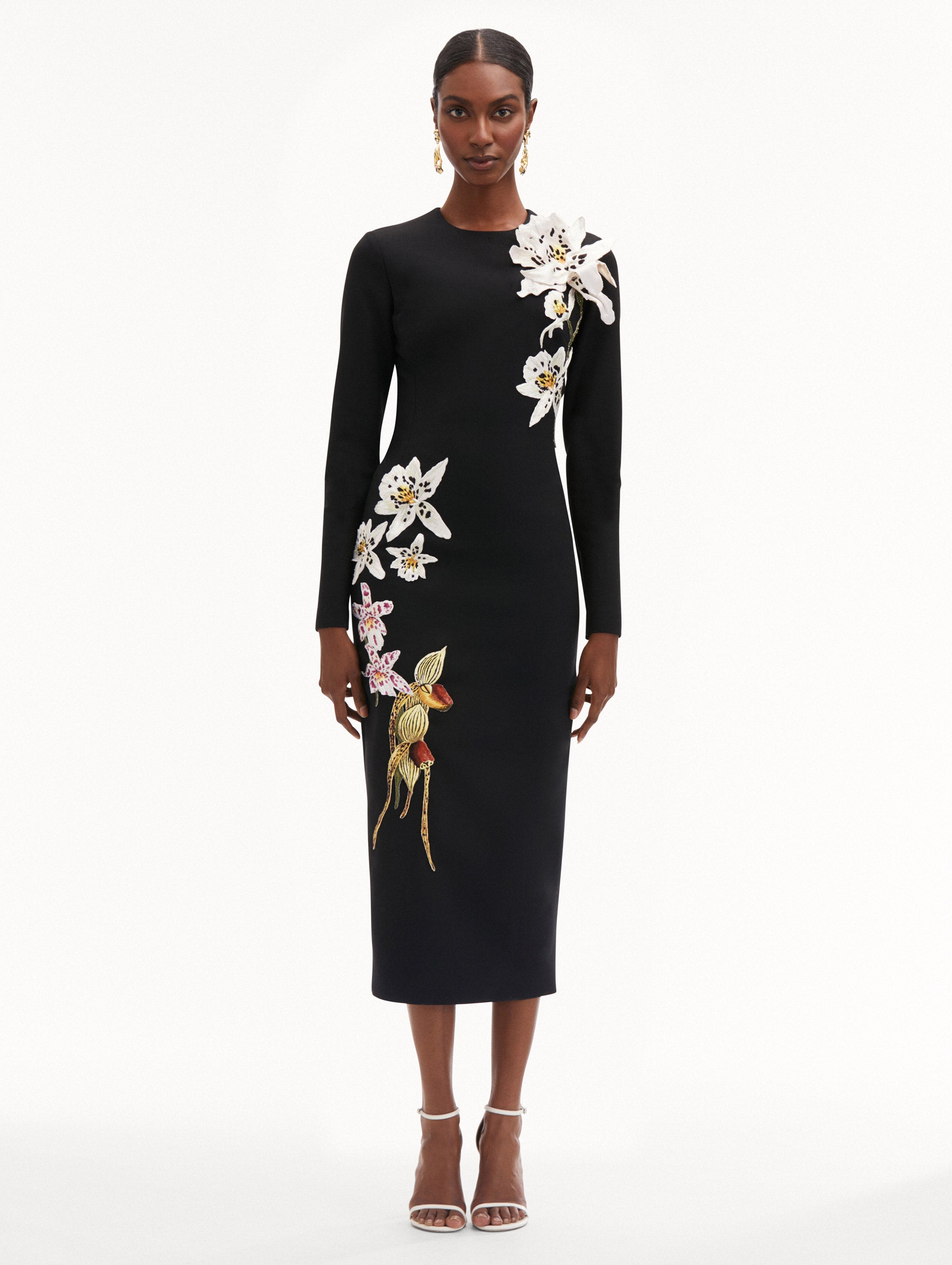 Elegant Crystal Orchid Embroidered Maxi Dress for Women - Perfect for Weddings, Parties & Special Occasions
