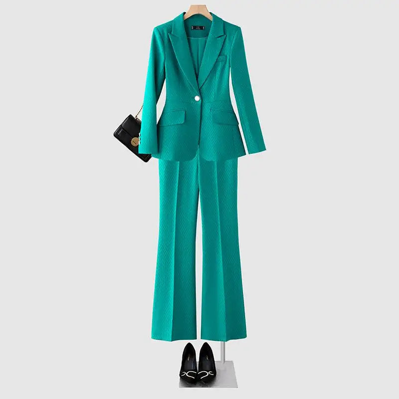 Women's Autumn Winter Office Blazer & High Waist Wide Leg Pants Set - Elegant Solid Color Two-Piece Suit for Work, Business Casual & Professional Outfits