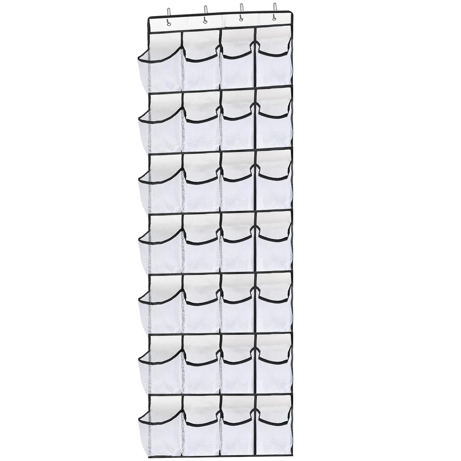 Over the Door Shoe Organizer with 28 Mesh Pockets - Space Saving Hanging Shoe Rack for Closet, Entryway, Bedroom & Bathroom - Perfect for Men's Sneakers & Women's High Heels (White) - Ideal for Small Spaces & Apartment Living